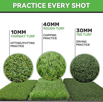 COSPOPTIC Golf Hitting Mat with Swing Path Feedback, Heavy-Duty Rubber Base Anti-Slip Golf Training Mat, Extra Replaceable Surface, Portable Practice Mat for Home Office Garage Yard Indoor Outdoor