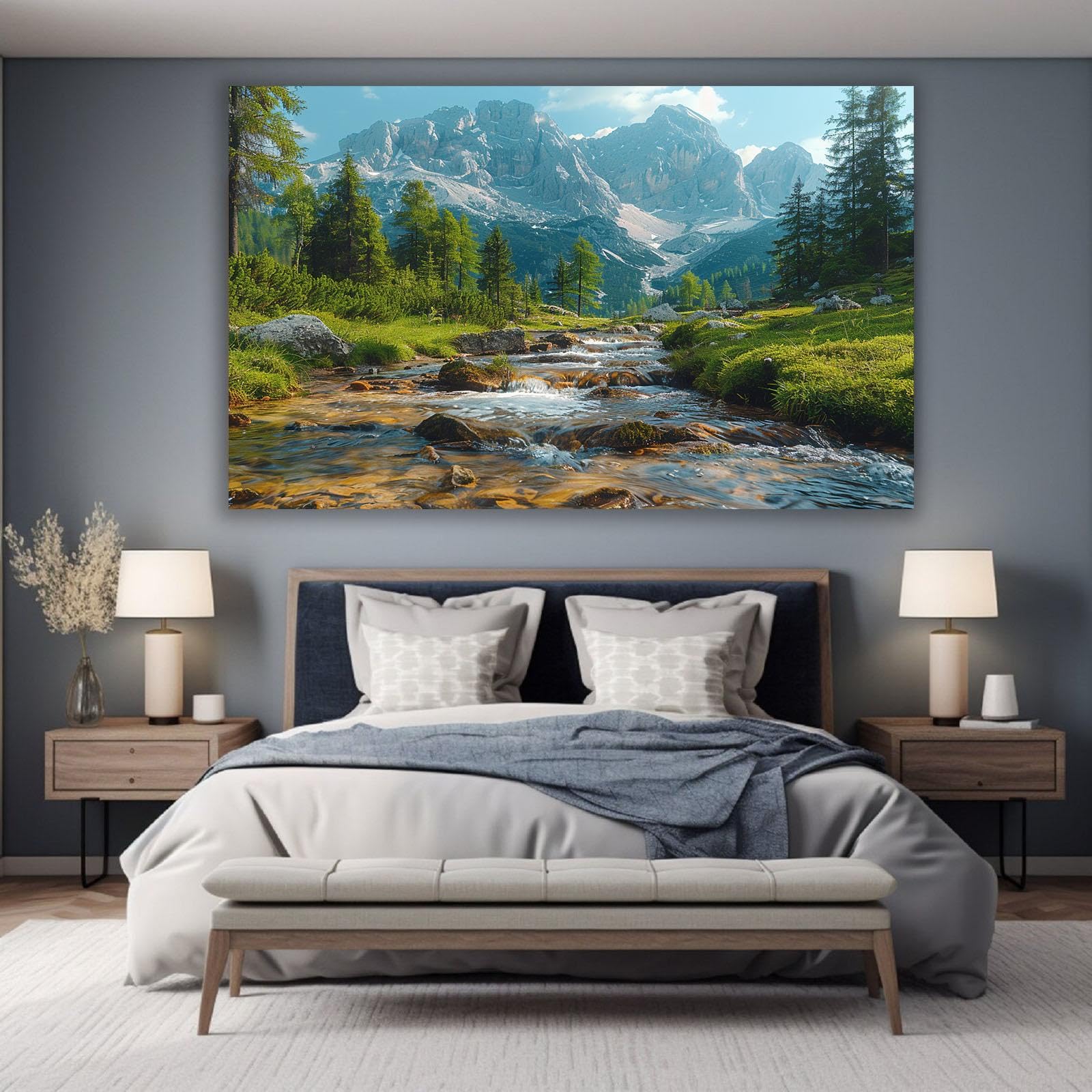 Amazon.co.jp: ZFXFHDR(へ楽ーツ) 山の絵 玄関 木、川の風景