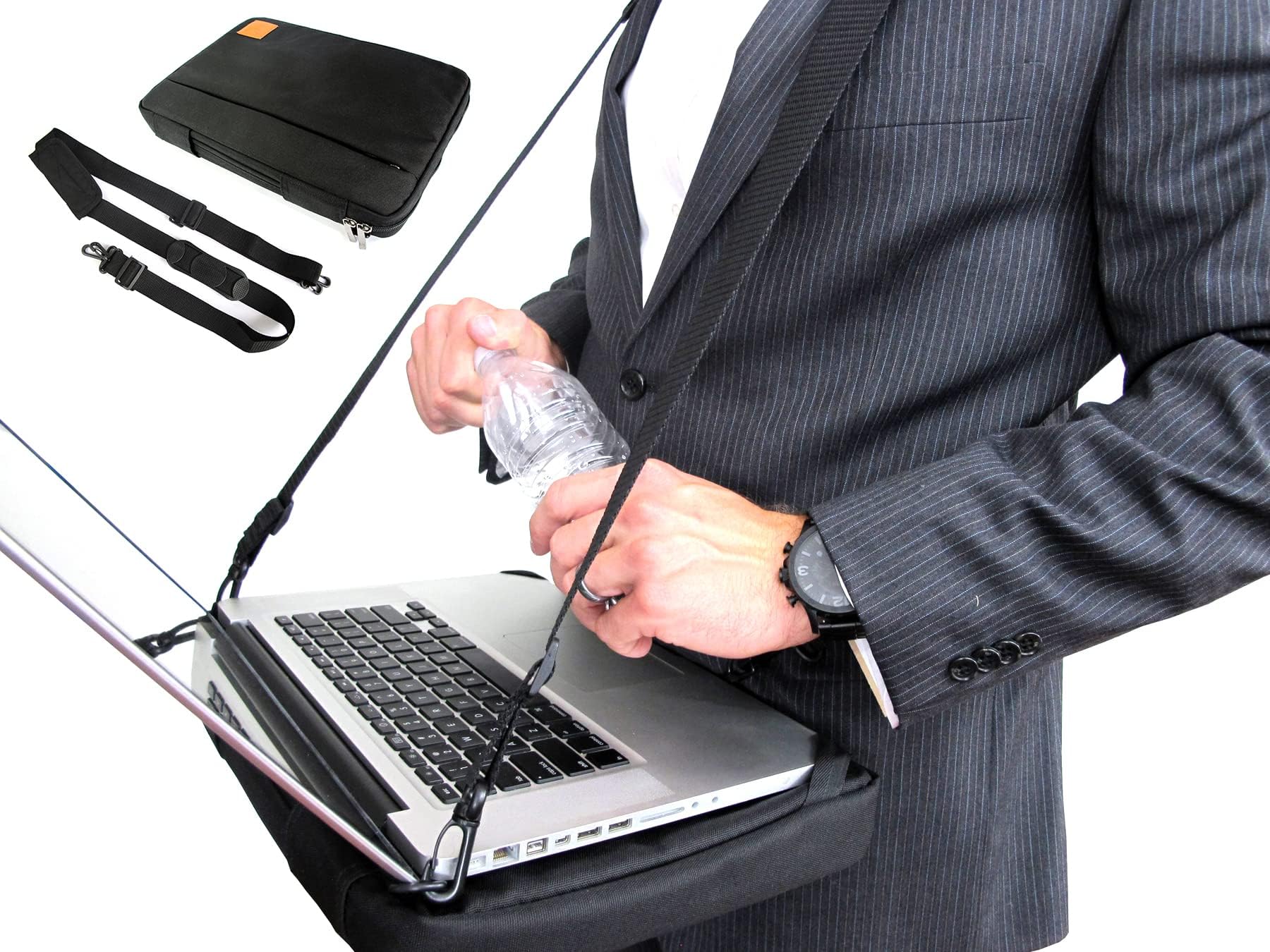 HABz Laptop Harness & Sleeve Bag | Hands Free Portable Adjustable Wearable Desk for Laptop, Tablet, Notepad, MacBook, etc. Fits up to 18โ Laptops