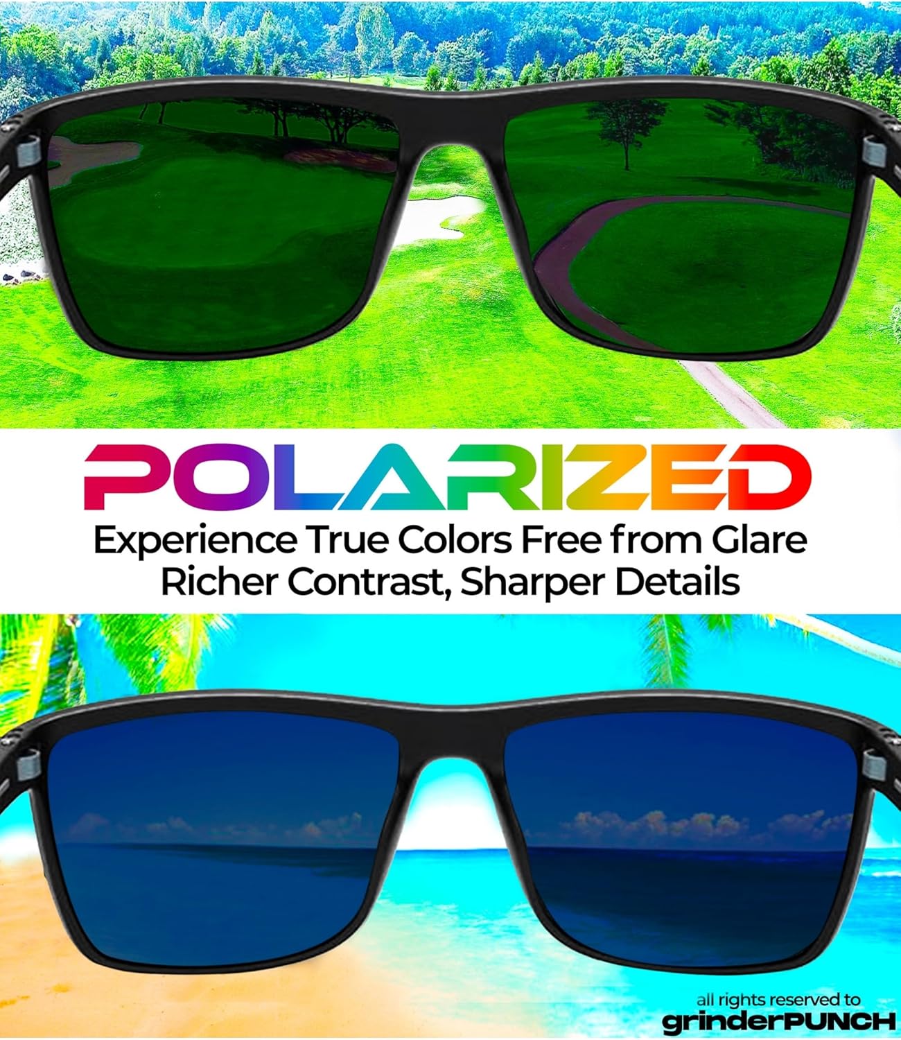 grinderPUNCH Square Polarized Sunglasses for Men and Women Lightweight Frame Sun Glasses with UV Protection (Blue) - Image 4