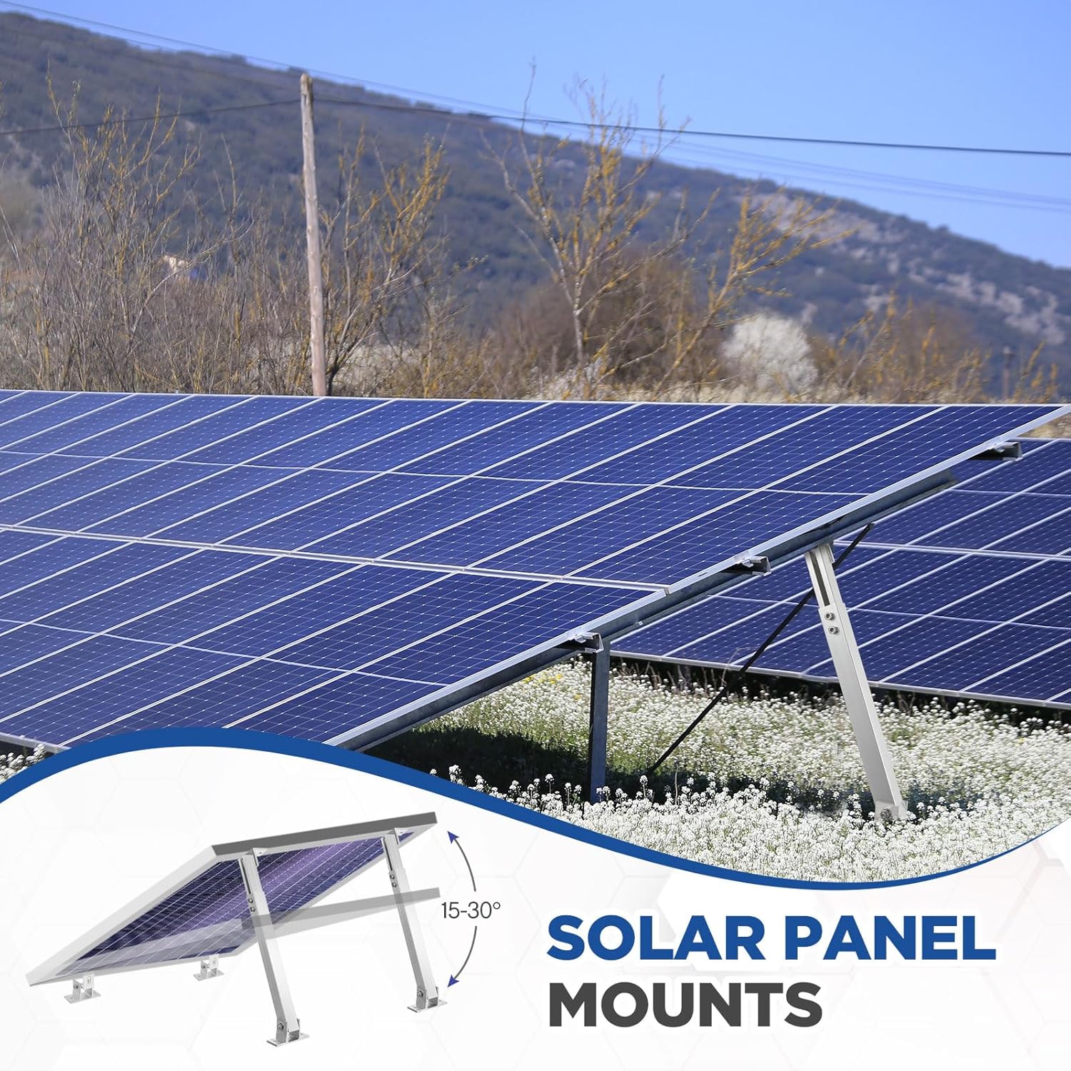 Zonon 8 Pcs Adjustable Solar Panel Tilt Mount Brackets Aluminum Alloy Solar Panel Mounting Supports up to 100 200 300 400 Watt for Flat Surface Roof RV Boat Off-Grid