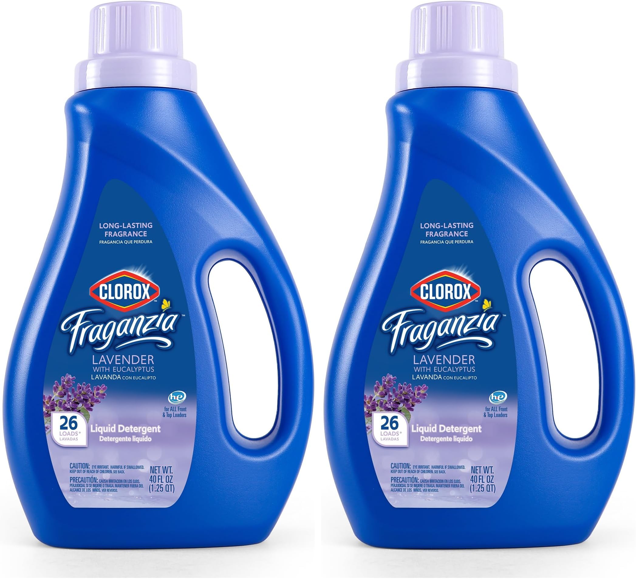 Clorox Fraganzia Liquid Laundry Detergent in Lavender with Eucalyptus Scent, 40oz | HE Compatible for All Front and Top Load Washing Machines, High Efficiency Laundry Detergent Compatible (Pack of 2)