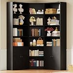 IRONCK Corner Bookshelf and Bookcase with 2 Storage Cabinets and 7 Tier Shelves, 71" Height Storage Shelves Corner Combination, Black
