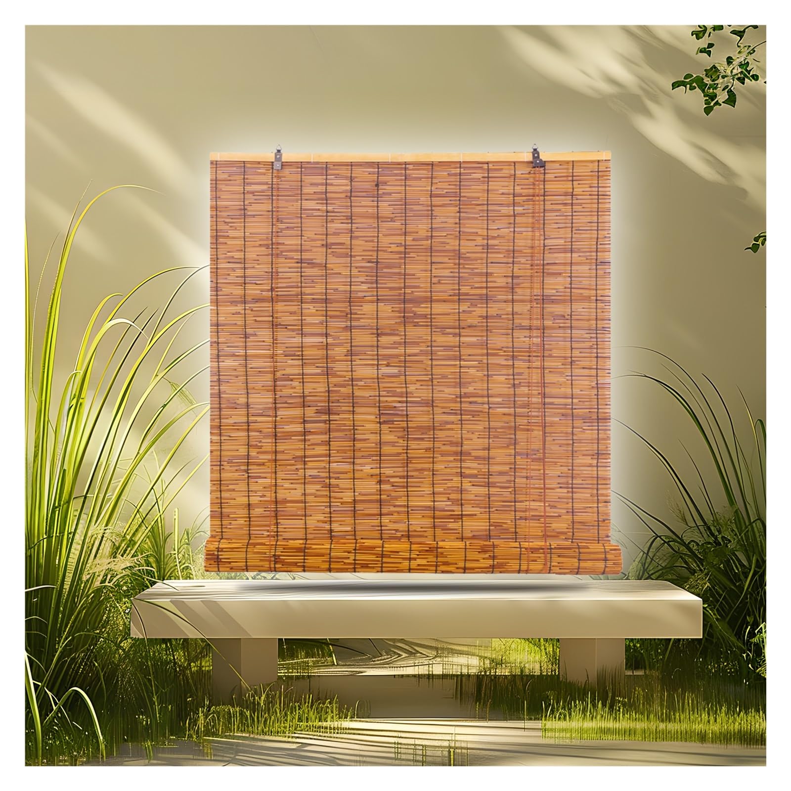 Plwupe Brown Thermal Insulated Shading Bamboo Blinds Bamboo Blackout Window Blinds Outdoor Patio Blinds Handwoven Blackout Bamboo Shade For Doors Balconies(120 * 200Cm)
