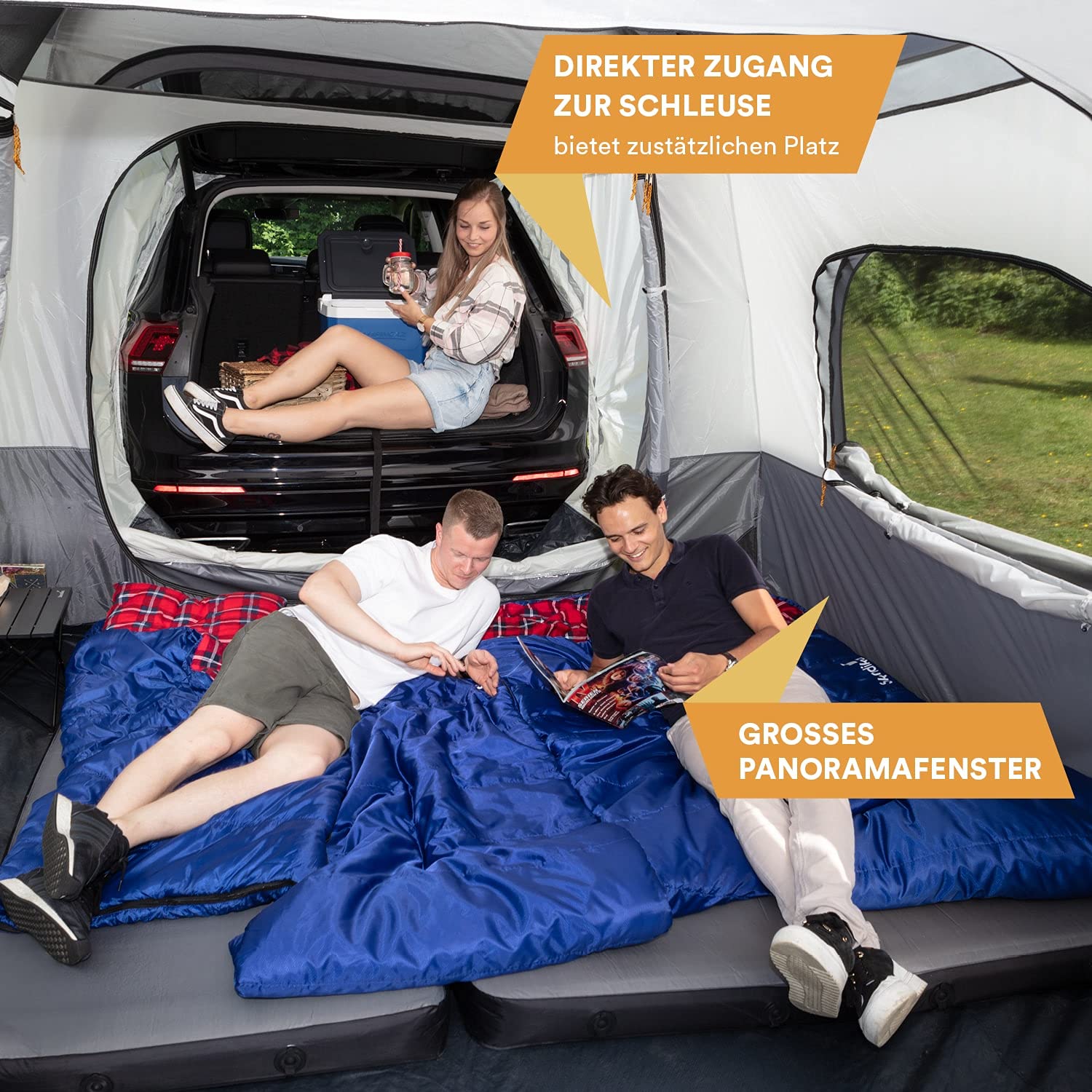 Skandika Heckzelt Pitea XL Cross für 4 Personen | Freistehendes Autozelt mit Schlafkabine, 2,3 m Stehhöhe, wasserdicht, 3000 mm Wassersäule | Camping Vorzelt für SUV, Caddy, Auto
