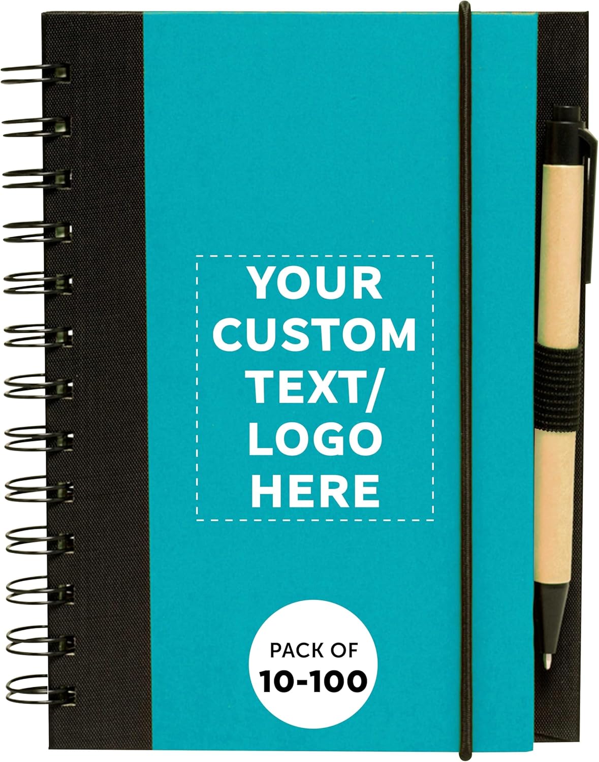 DISCOUNT PROMOS Custom Eco Block Notebooks with Pens Set of 10/50/100, Personalized Bulk Pack - Perfect for School, Office, Business, Home - Aqua