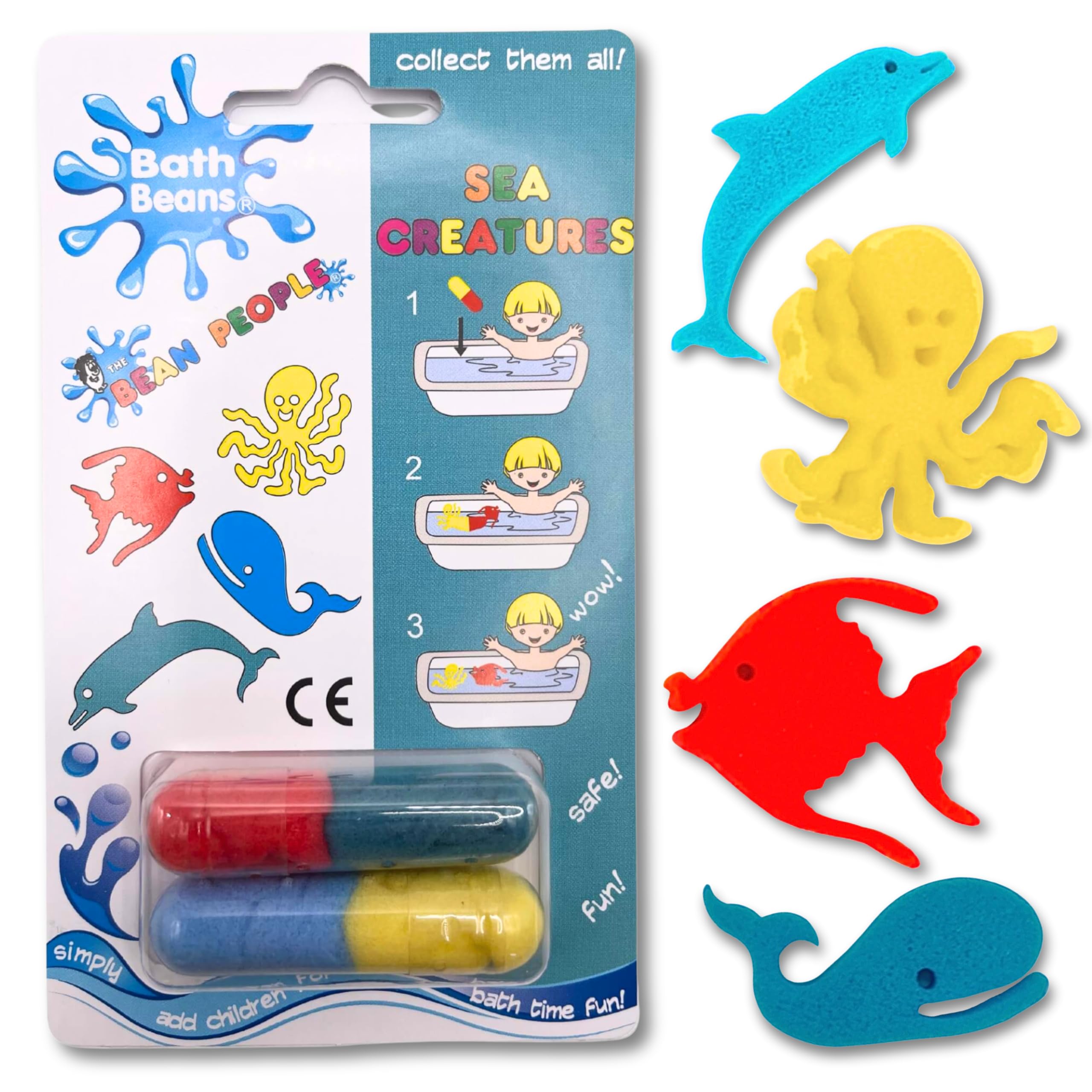 The Bean People Surprise Bath Bomb for Ages 3 and Up, Bath Toy with Sponge Bath Toys Inside, Adorable Water Toys, Sea Creature, Stocking Filler, Ideal Toys for 3 Year Old Boys, 3 Year Old Girls Gifts