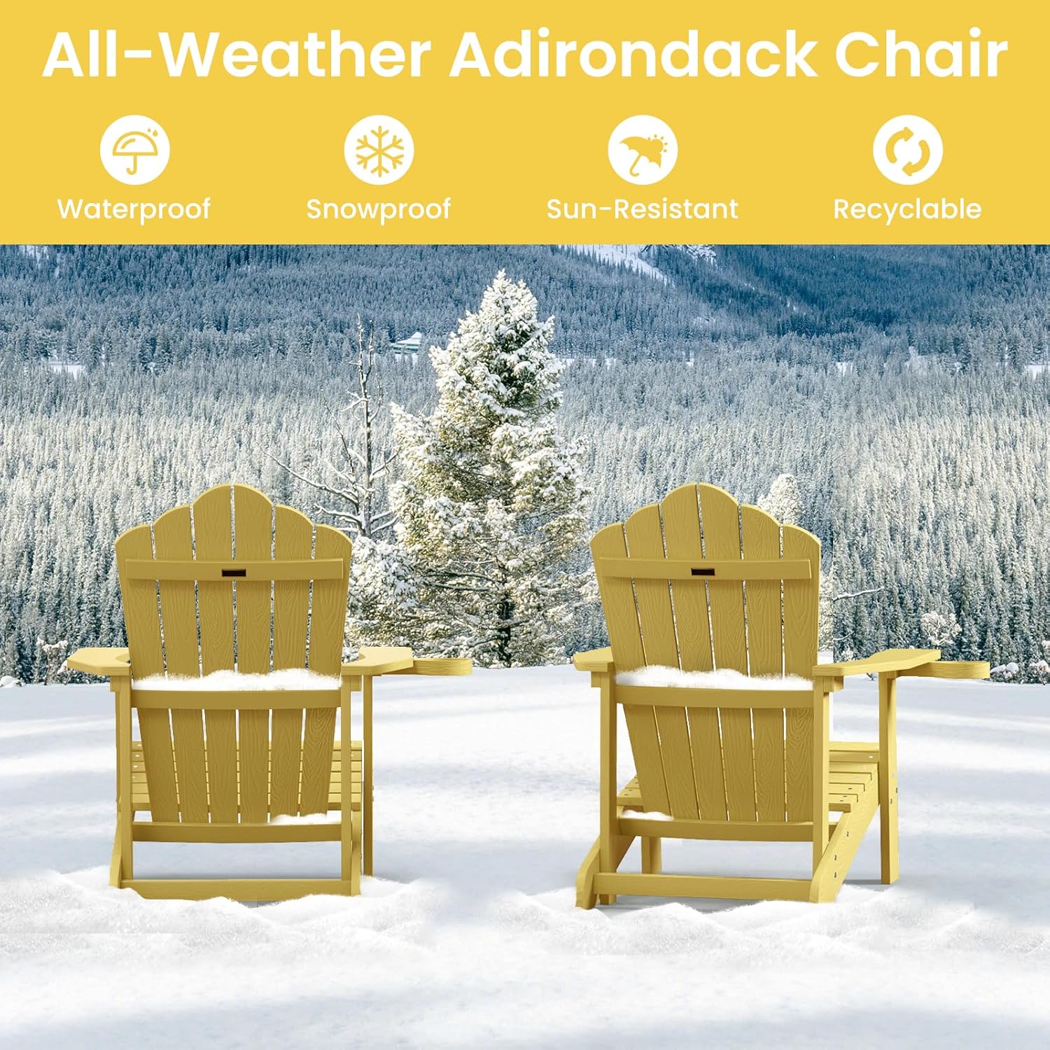 ORALNER Outdoor Adirondack Chair with Cup Holder, Plastic Resin Outdoor Deck Chair, 380 LBS Capacity, for Patio, Backyard, Porch, Balcony, Poolside, Garden, Lawn, Firepit (4, Yellow)