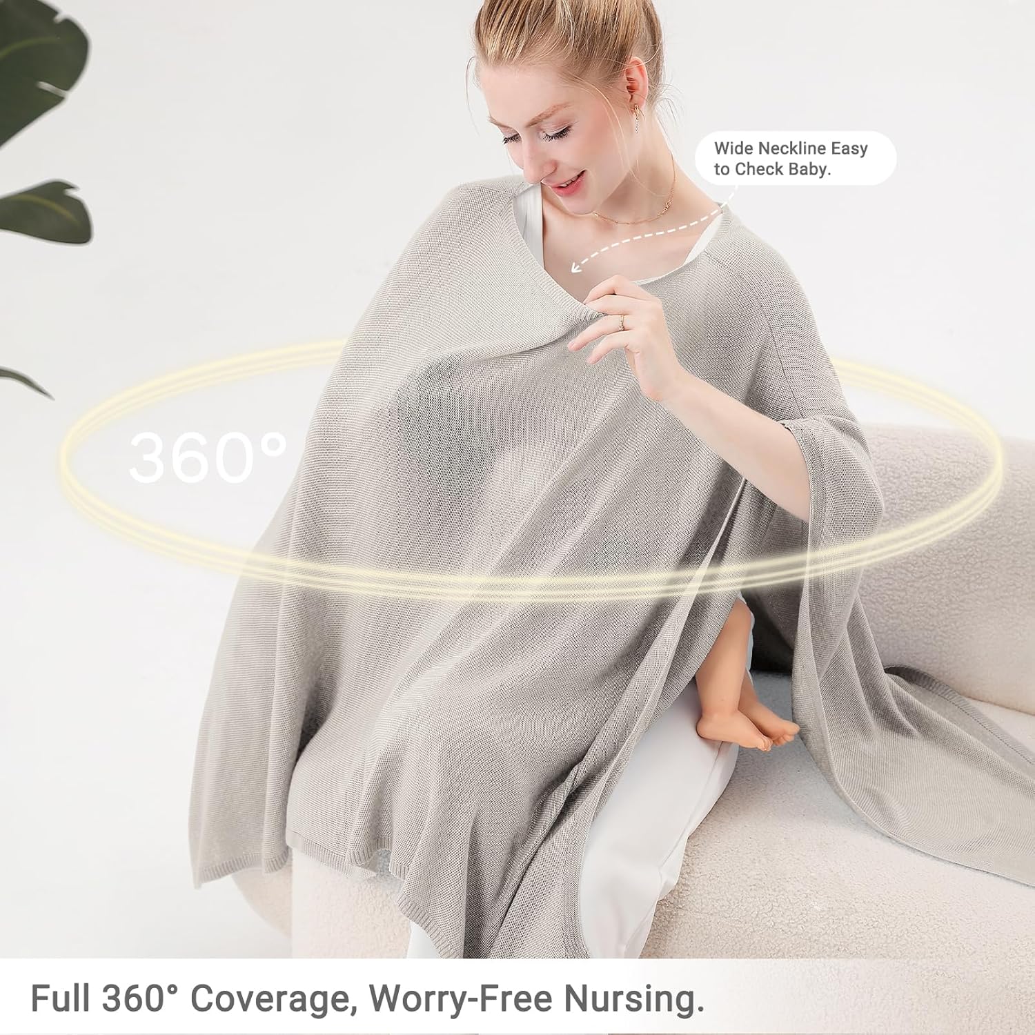 Nursing Cover for Breastfeeding – Privacy Breast Feeding Covers for Women – Soft Lyocell Fabric, Lightweight & Breathable – Multi-Use Scarf, Shawl, Baby Blanket – One Size – with Laundry Bag Grey image 4 of 8 B0FF98XTTR