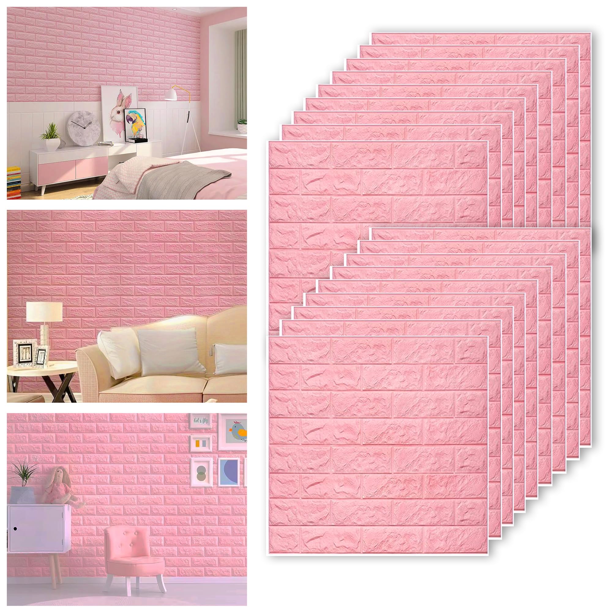 ThatDAY 3D Foam Wallpaper Wall Panels Self-Adhesive Waterproof PE Foam, Ceiling Wallpaper for Bedroom Furniture, 57.5 Sq.Ft Peel and Stick - 70 x 70 cm (Pink, 20) (B0D3V8R33D) Amazon Price History, Amazon Price Tracker