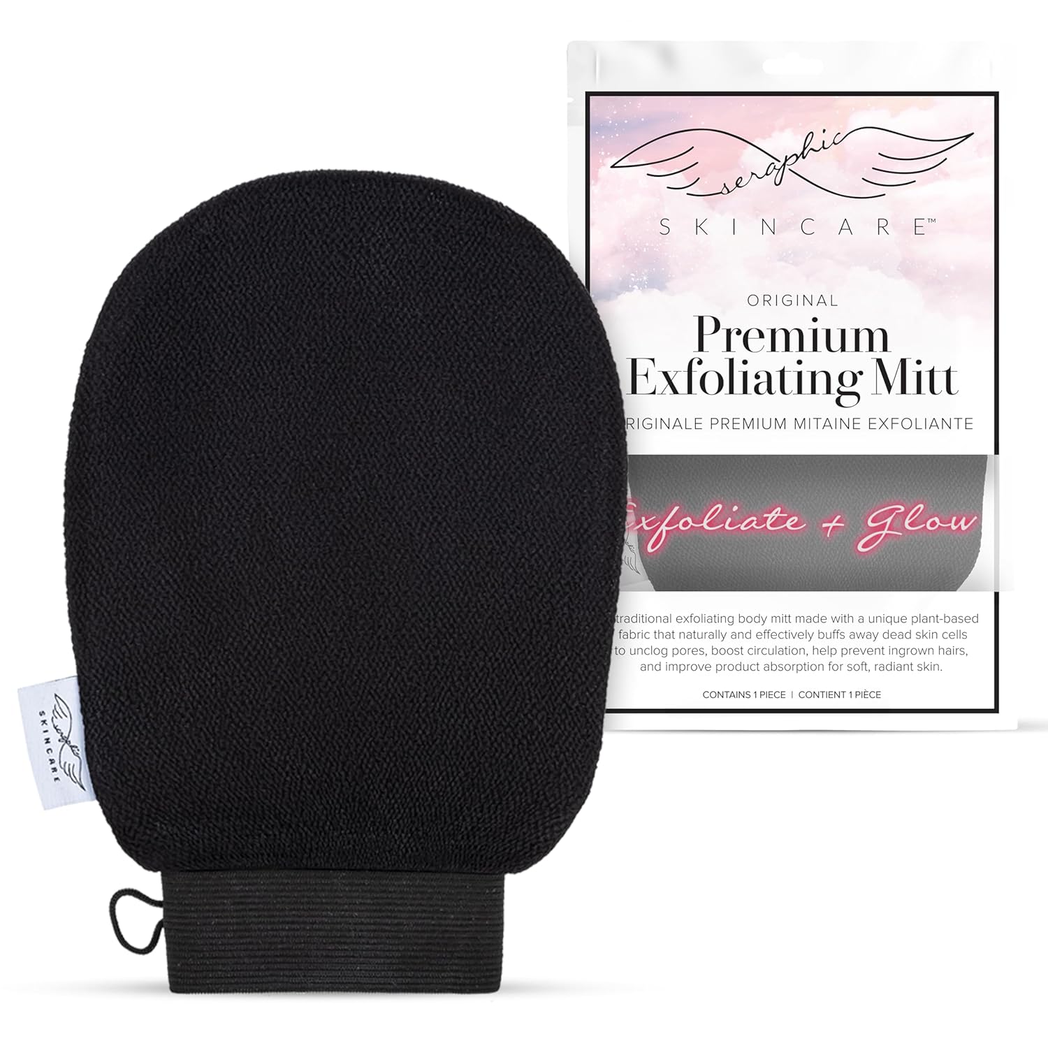 Seraphic Skincare (Original) Premium Exfoliating Mitt for Body (1pc) – 100% Vegan Viscose Traditional Body Scrub Glove Kessa Korean Washcloth – Body Exfoliator for Self-Tan Removal & Keratosis Pilaris