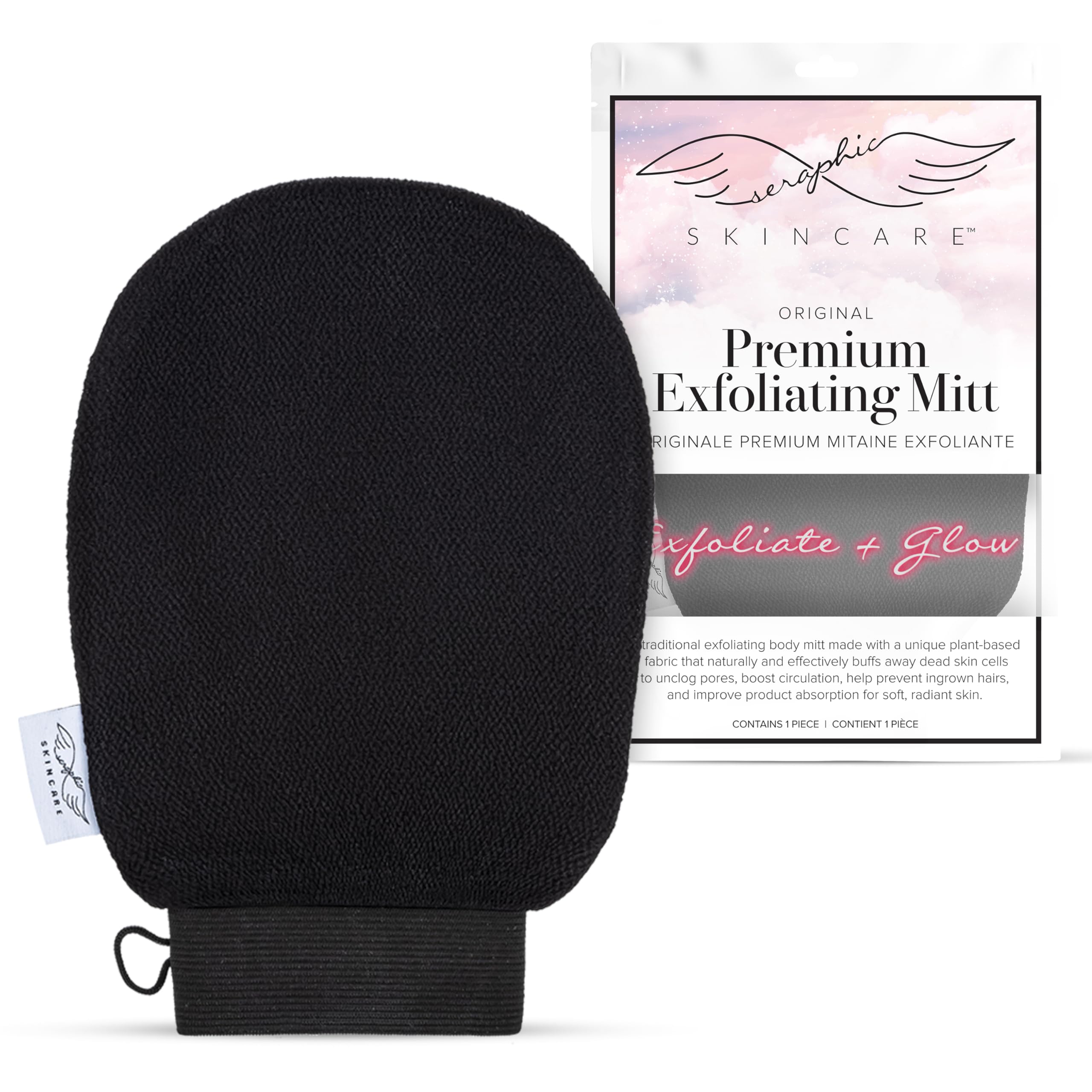 Seraphic Skincare (Original) Premium Exfoliating Mitt for Body (1pc) – 100% Vegan Viscose Traditional Body Scrub Glove Kessa Korean Washcloth – Body Exfoliator for Self-Tan Removal & Keratosis Pilaris