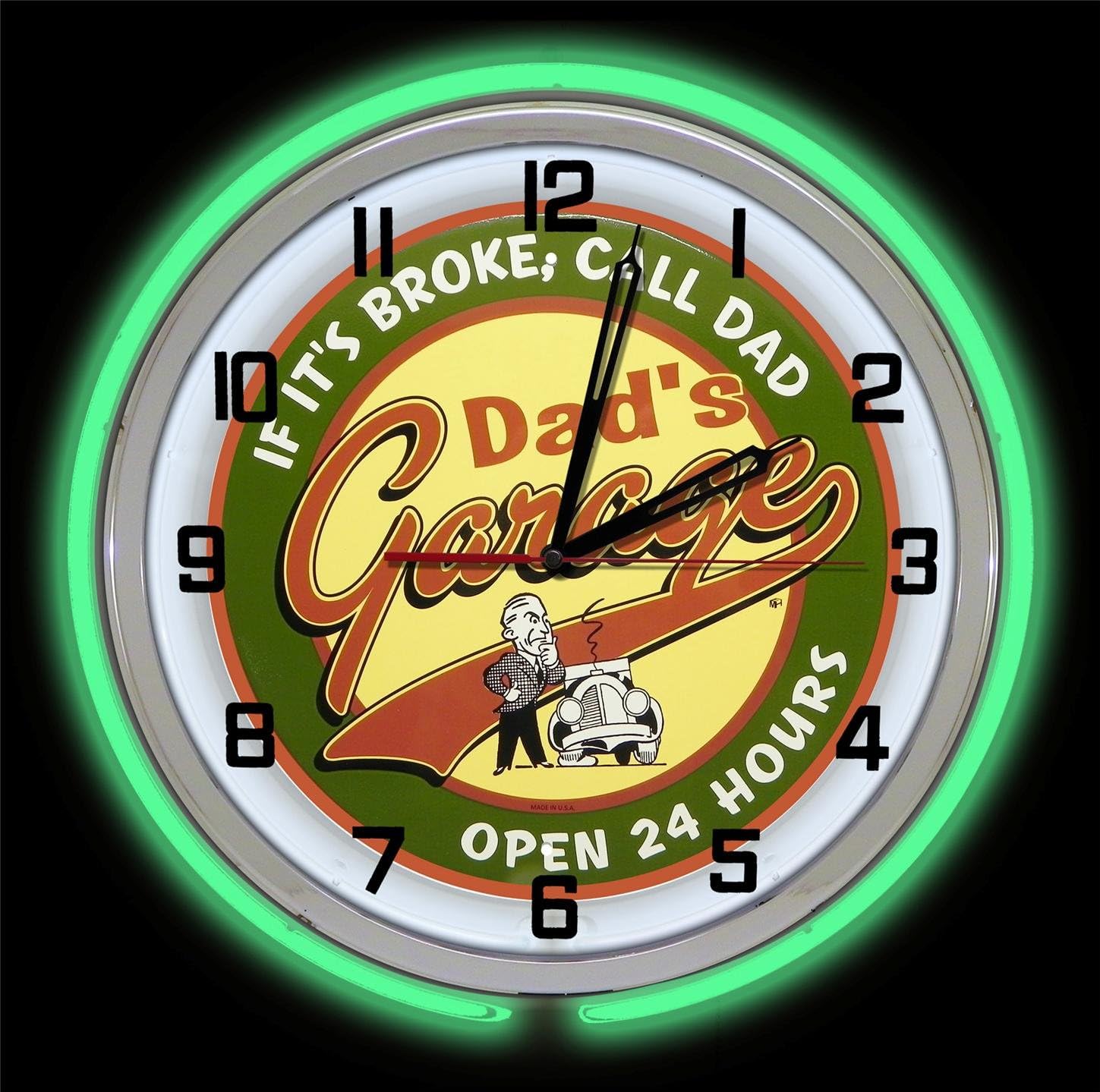 Dad's Garage 18" Green Double Neon Garage Clock from