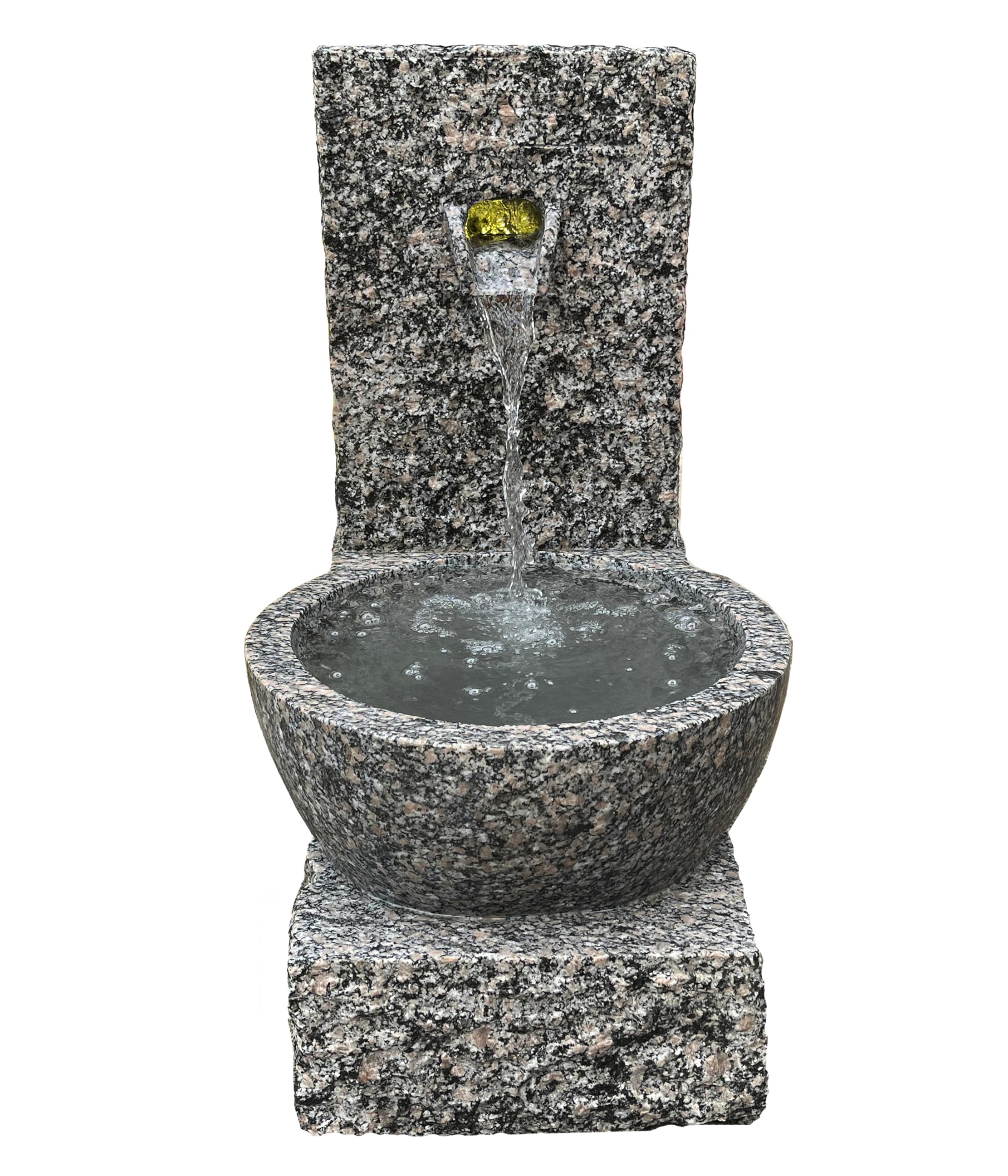 Dehner Gartenbrunnen Peel, grau, 70 x 50 x 50 cm | frostbeständig, Brunnen für Außen, mit LED Beleuchtung warmweiß / Transformator / Wasserpumpe, Granit