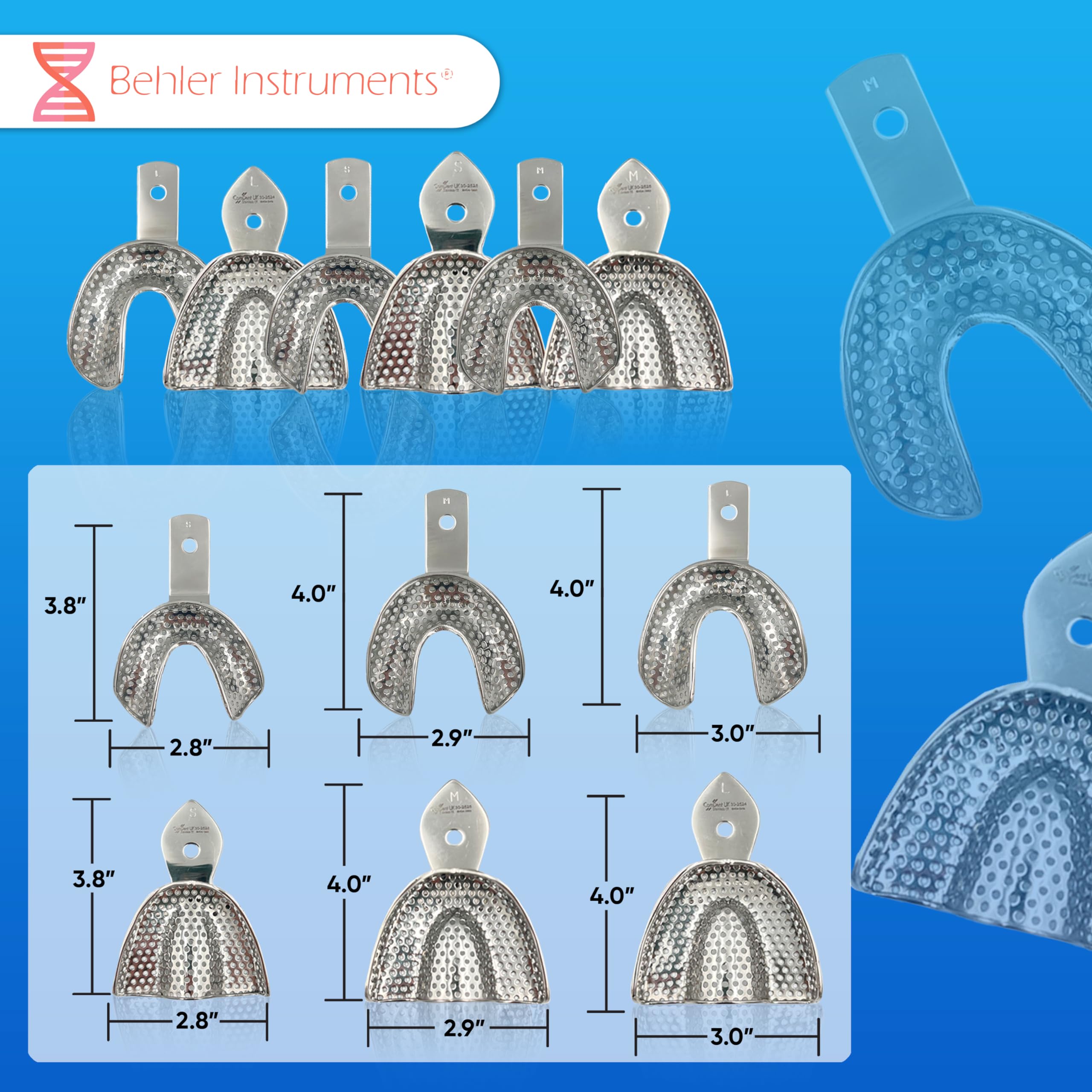 Set De 10 Porte-empreintes Dentaires Perforés Rim-Lock - Taille XL à XS, Acier Inoxydable