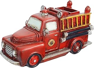 Vintage Fire Truck Model Piggy Bank Collective Decoration Miniature Vehicle Saving Bank Money Box Desktop Decor Firefighting Heroes Handcraft Firemen Gifts Red