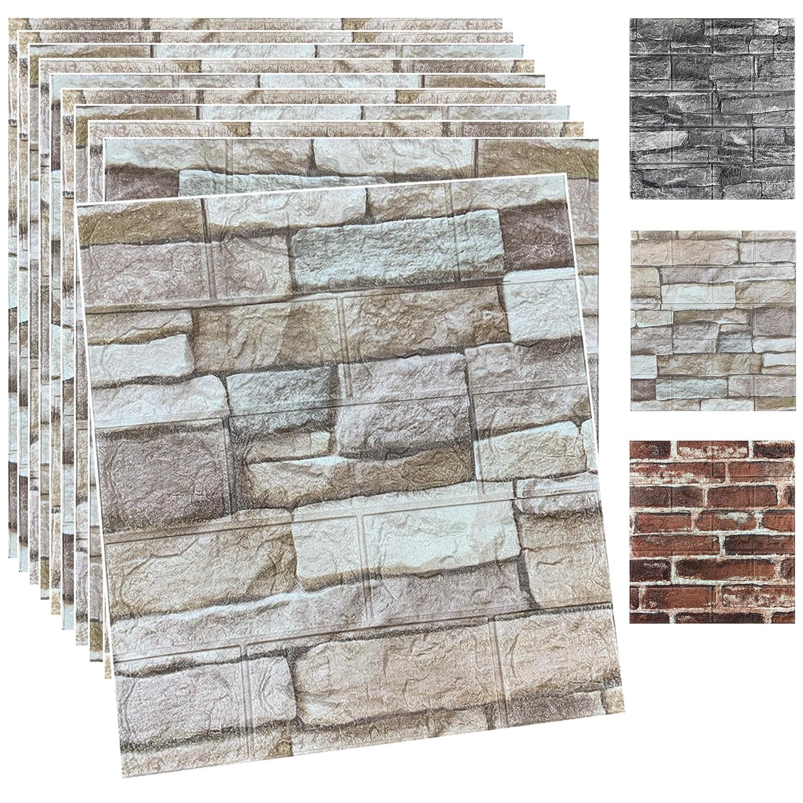 10 PCS 3D Brick Wallpaper, 13×15’’ DIY Self Adhesive Wall Tiles, Waterproof,Masonry Effect, Home Decoration, 3D Wall Panel,Suitable for Kitchen, Bathroom, Living Room