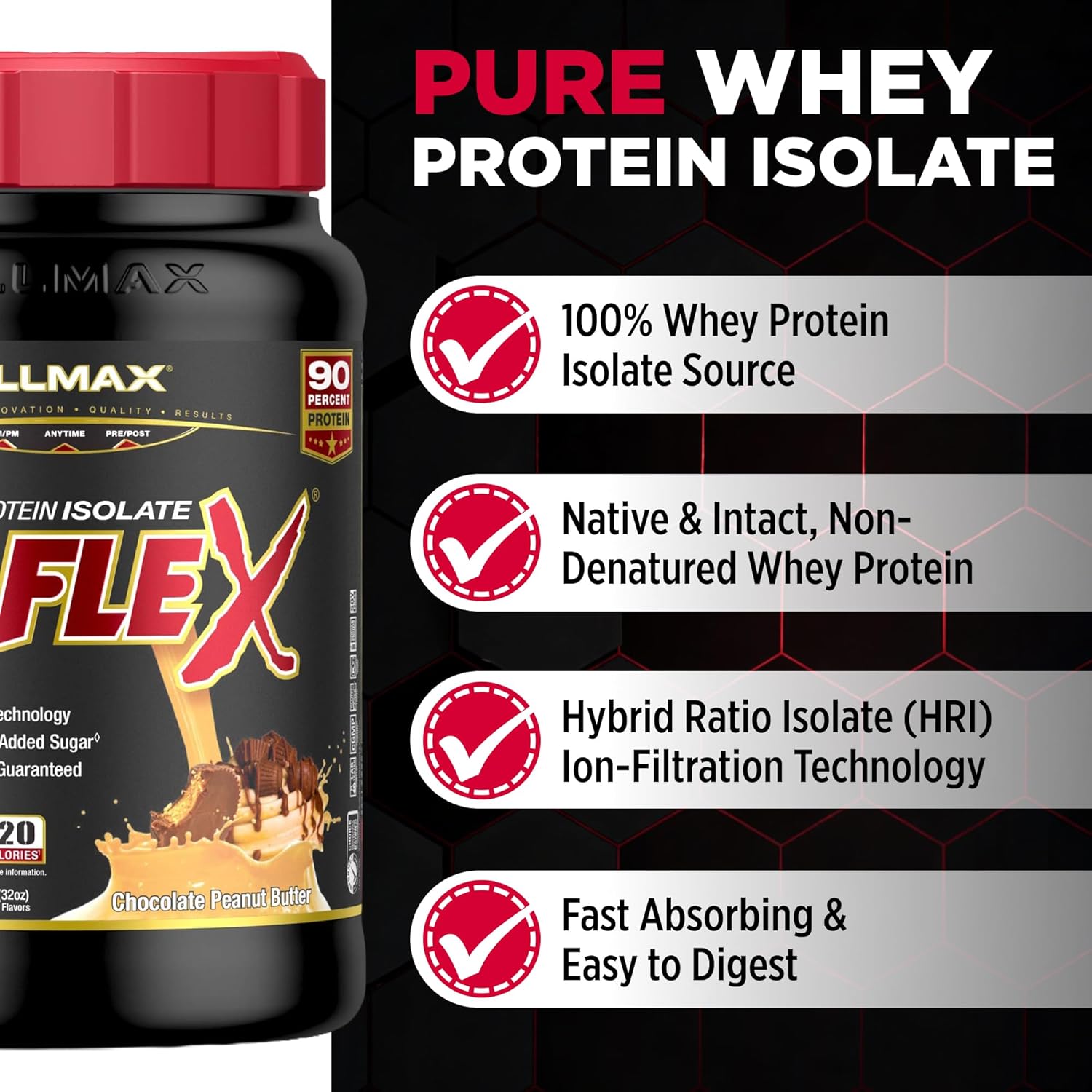 ALLMAX ISOFLEX Pure Whey Isolate Protein Powder - Gluten Free, Low Lactose, Sugar-Free - High-Protein, Clean, Keto-Friendly, Pre Post Workout Supplement, Women and Men | Chocolate Peanut Butter, 2lb