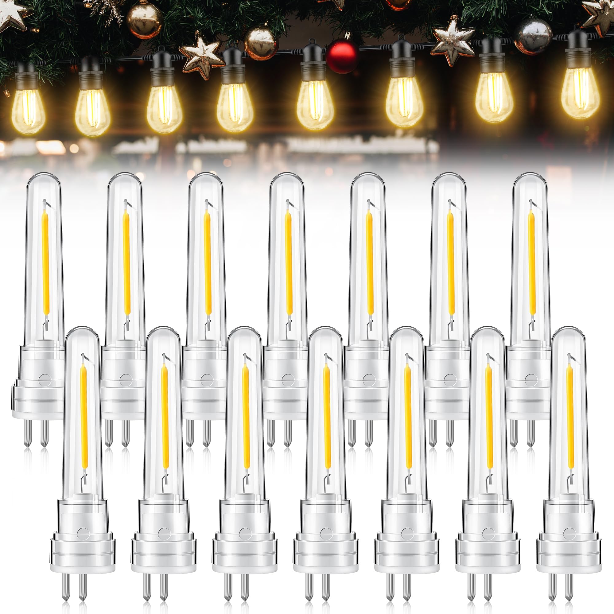 Photo 1 of Meonum 14-Pack S14 LED String Light Bulbs, 1.7W, 2700K Warm White