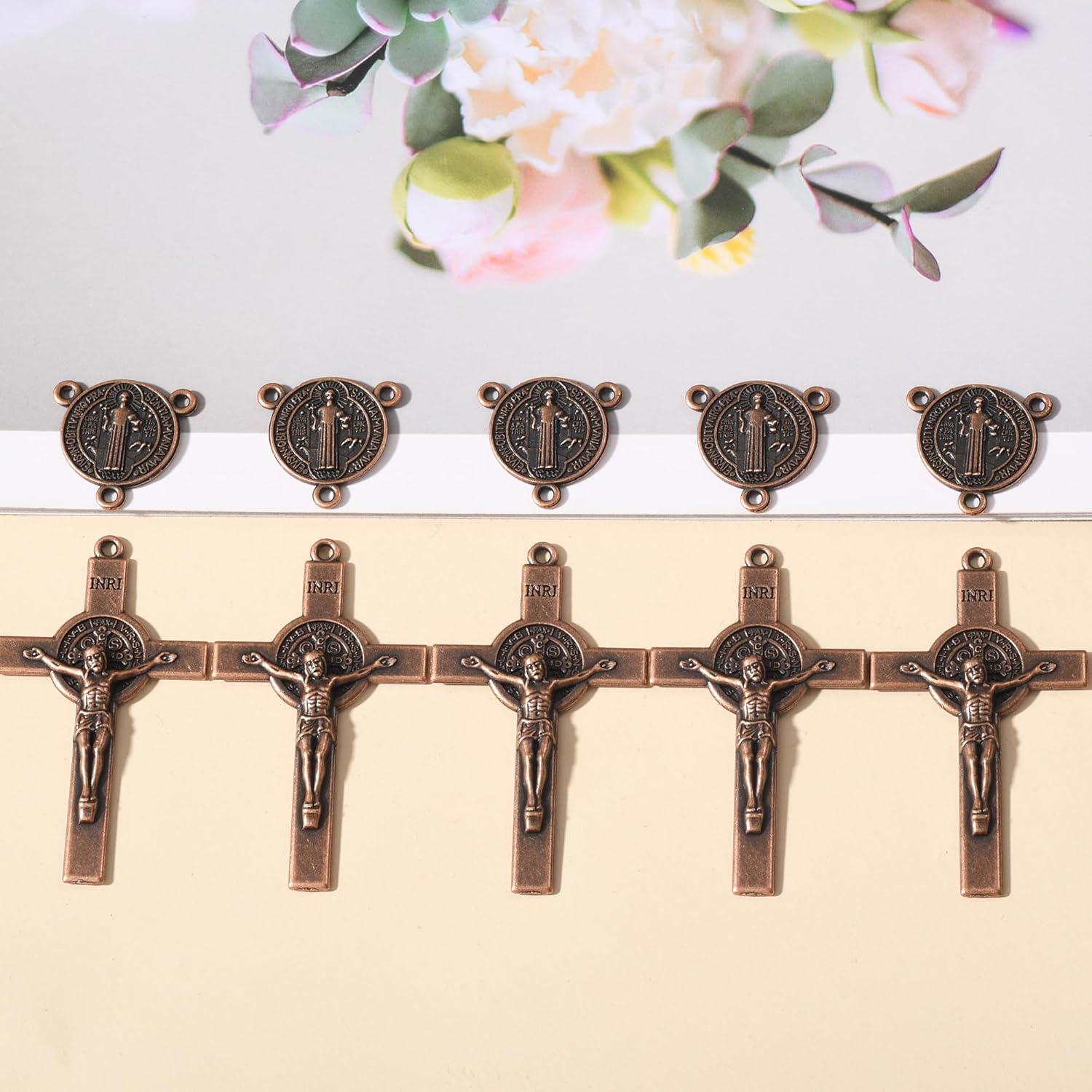 30Pcs Saint Benedict Rosary Crucifix and Medal Set, 2.1 cm Medal and 5.3 cm Cross, 15 Sets - Image 3