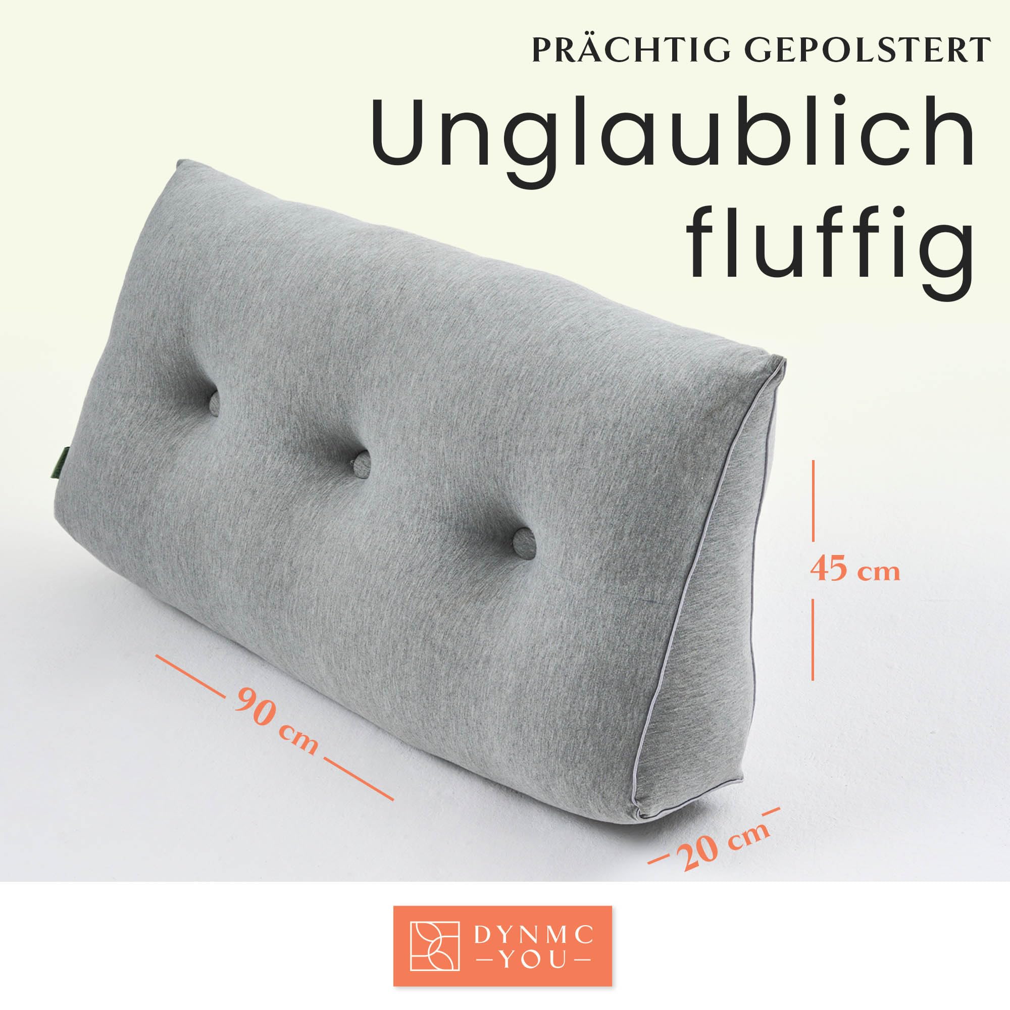 DYNMC You Bequemes Rückenkissen Baumwoll-Optik 90cm, Oeko-TEX, Modernes Keilkissen Bett, Mittelharter Polsterung - Perfekt als Lesekissen, Wandkissen, Rückenlehne - Premium Bett Kopfteil