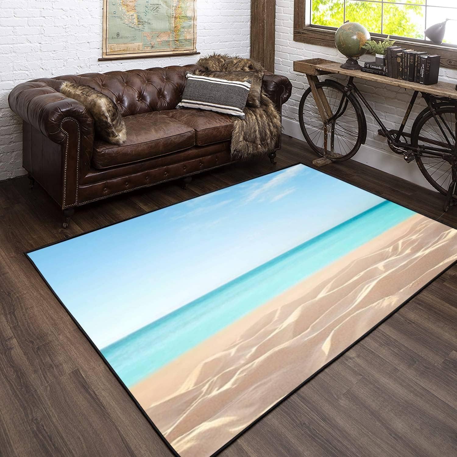Tapis salon vue plage 3D lavable pour sublimer la chambre ou la cuisine