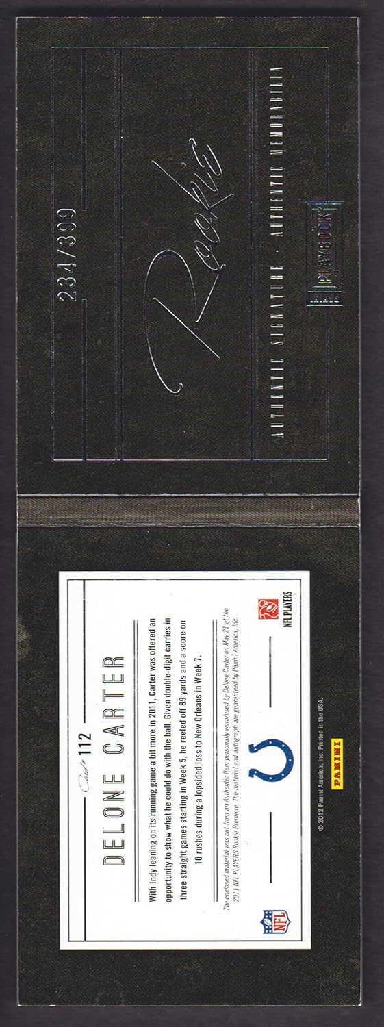 2011 Panini Playbook Football #112 Delone Carter RC /399 AUTO PATCH