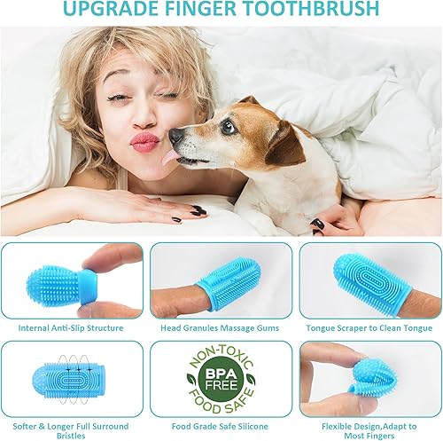 Miniatura 10 de LDIIDII Cepillo de dientes para perro, kit de cepillado de dientes de perro, paquete de 4 cepillos de dientes para perros para limpieza de dientes