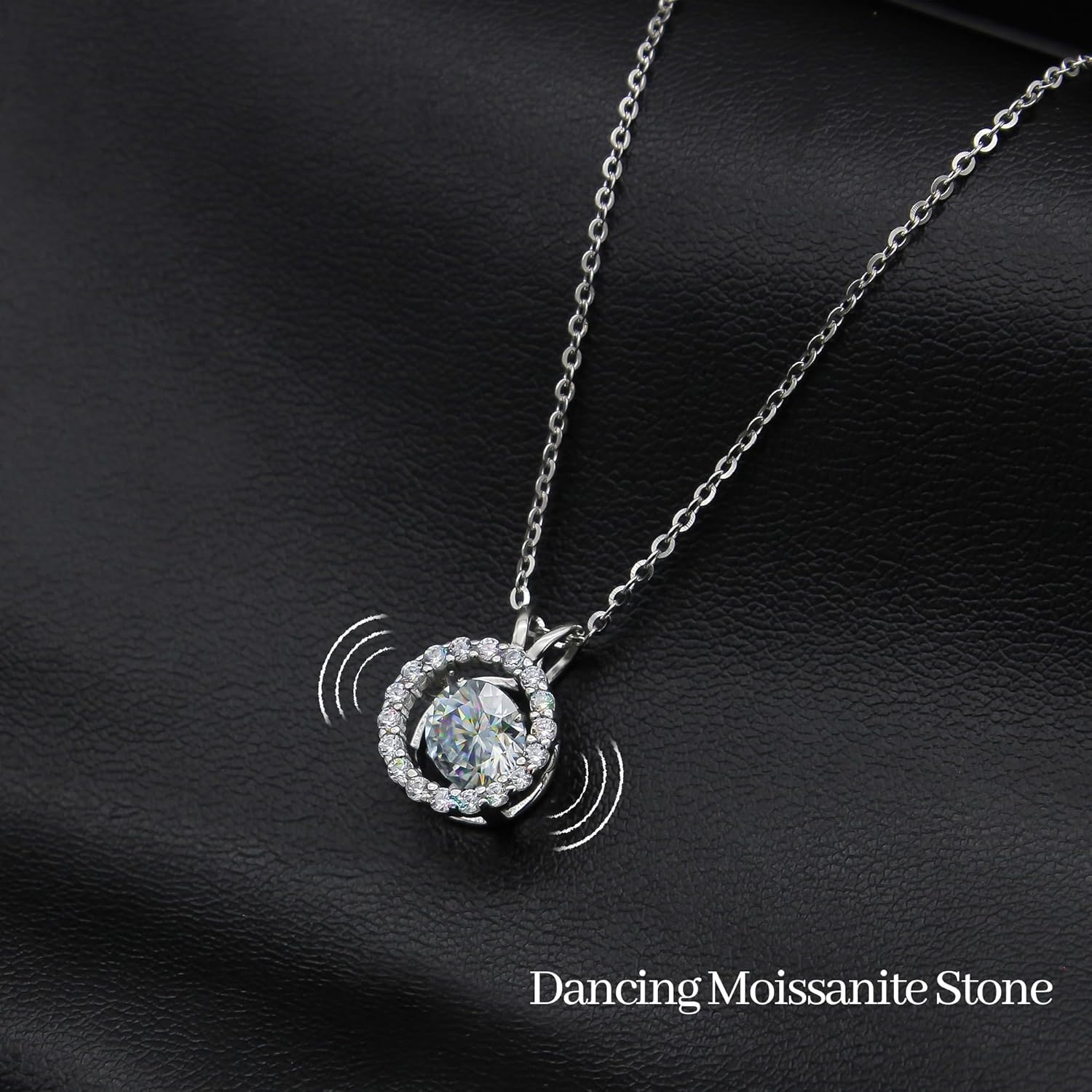 Moissanite 925 Sterling Silver Pendant Necklace 0.5-1 Carat Round Pear Cut, Dainty Elegent D Color Dancing Style with Bead Adjustable Chain Necklace for Women