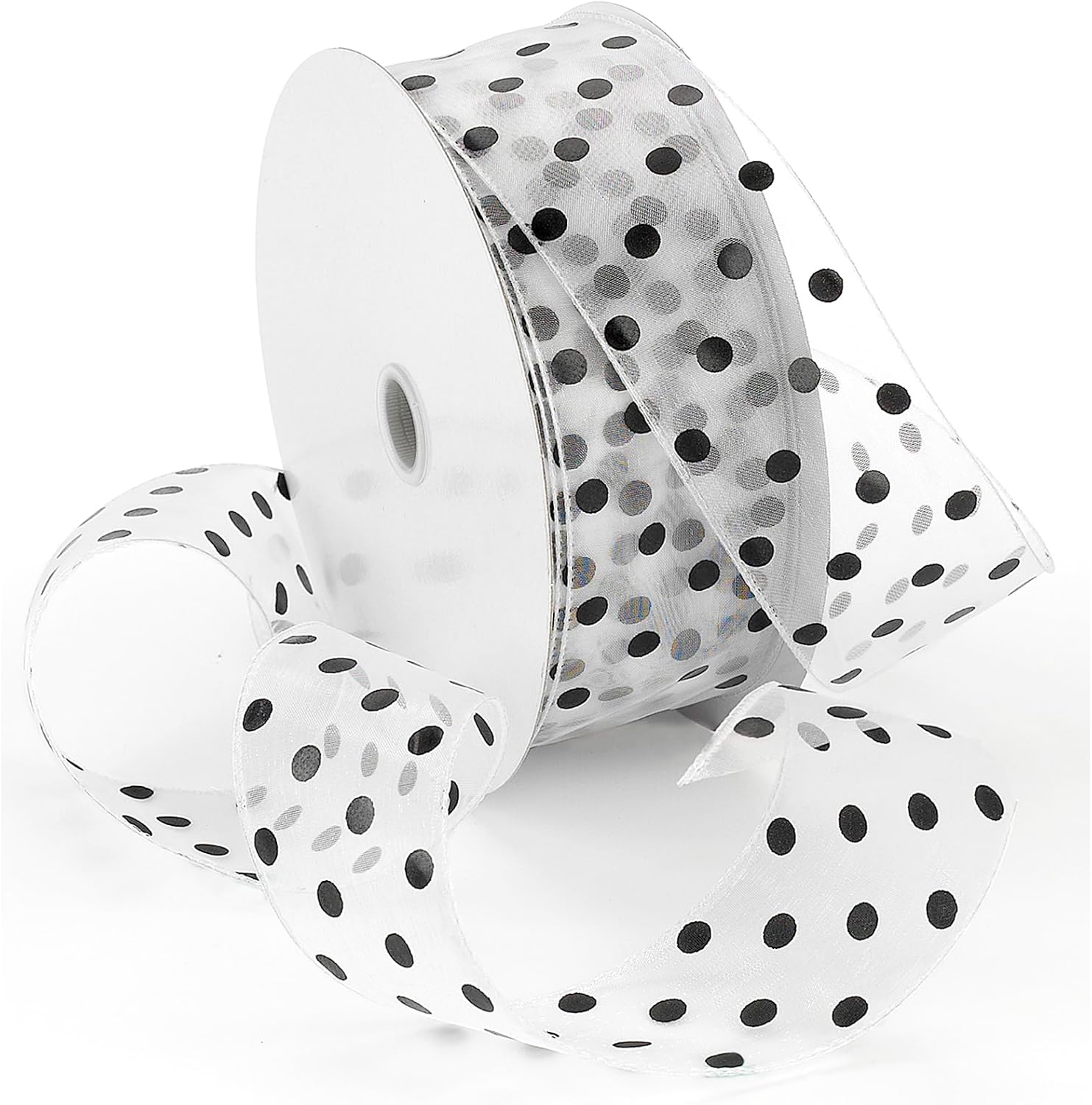 Morex Ribbon Wired Ribbon, White/Black Dots,92116/50-713