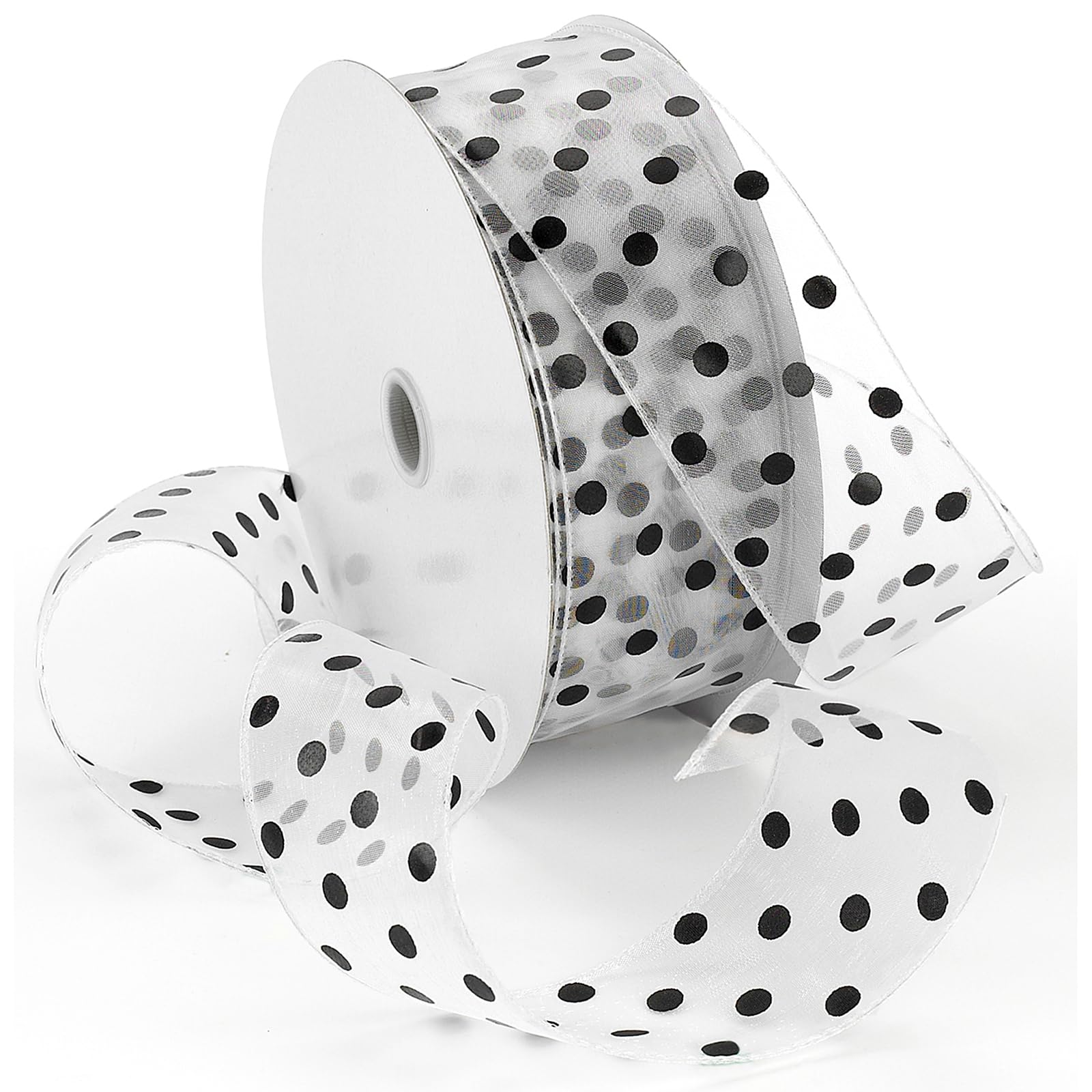 Ruban filaire blanc à pois noirs Morex Ribbon 92116/50-713 pour création