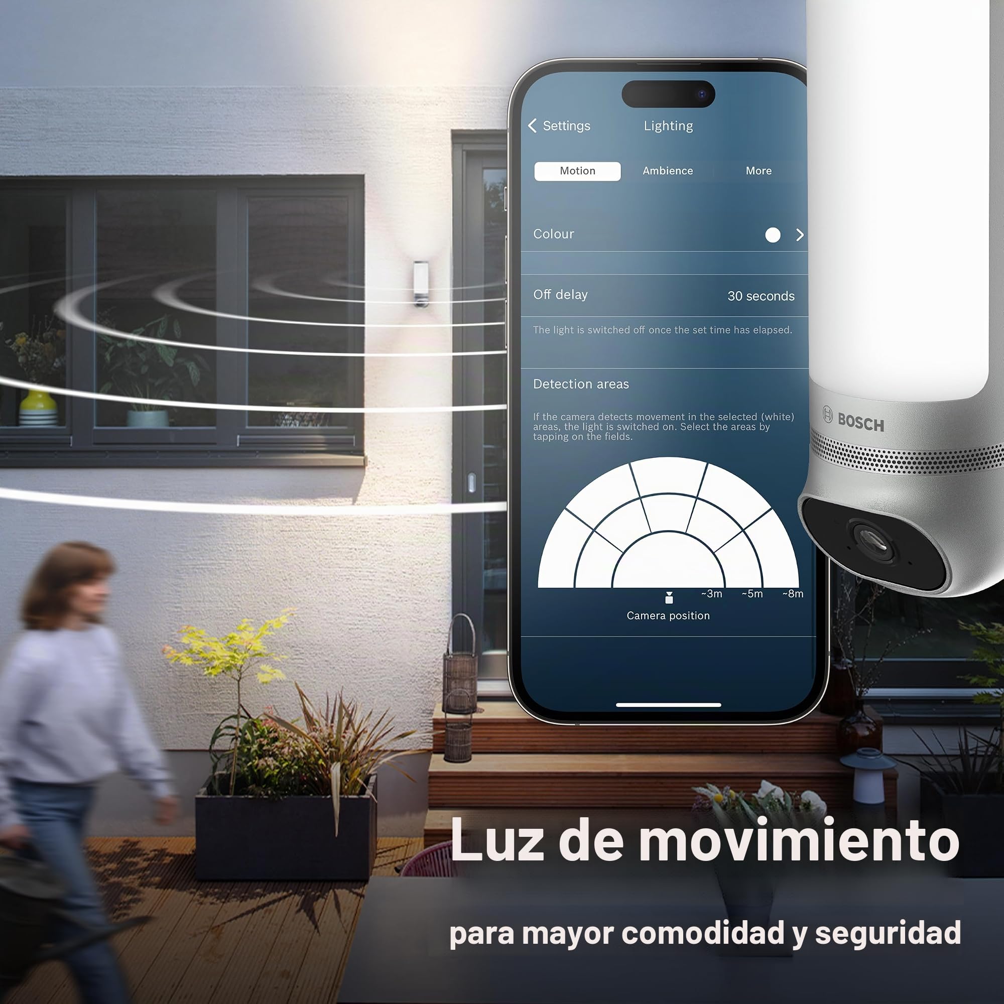 Bosch Smart Home Cámara Exterior II, cámara vigilancia Exterior, cámara IP, resolución 1080p Full-HD con Sirena integrada y lámpara de diseño, Compatible con Amazon Alexa, Plateada