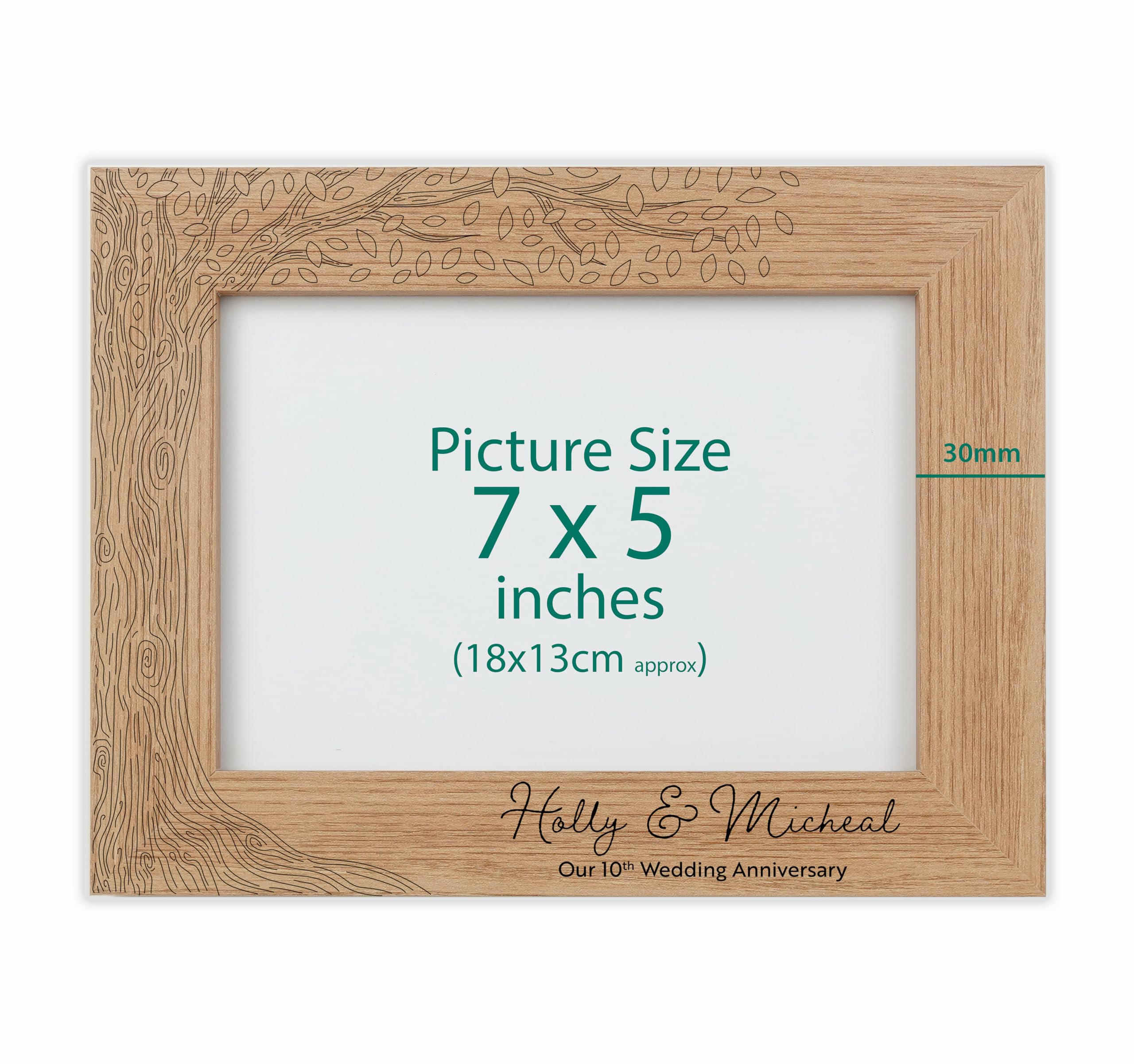 Personalised Engraved frame (Tree, Oak Effect, 7x5 Inches (Landscape))