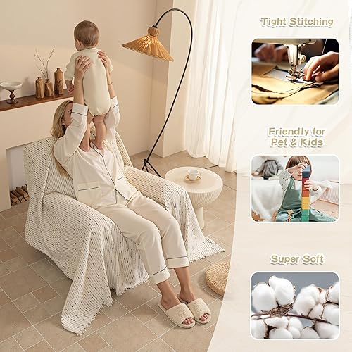 Vista 2 de MYSKY HOME Chair Covers Armchair, Recliner Chair Cover Beige Couch Cover, Sofa Covers for Sectional Sofa L Shape Oversized Couch Covers Protector 9#