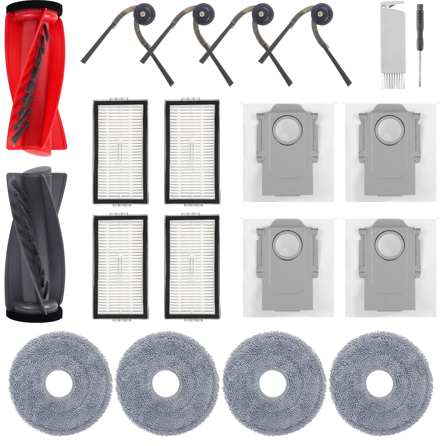 Spofan Zubehör Ersatz für Roborock Saros 10R, Saros 20, Qrevo CurvX, Qrevo Curv 2 Pro/2 ProX Saugroboter, 1 Hauptbürste, 4 Seitenbürsten, 4 HEPA Filter, 4 Wischtücher, 4 Staubbeutel
