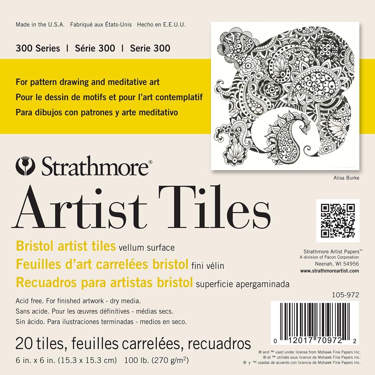 Strathmore 300 Series Bristol Artist Tiles, Vellum, 6"x6", White, 20 Sheets: Arts, Crafts & Sewing