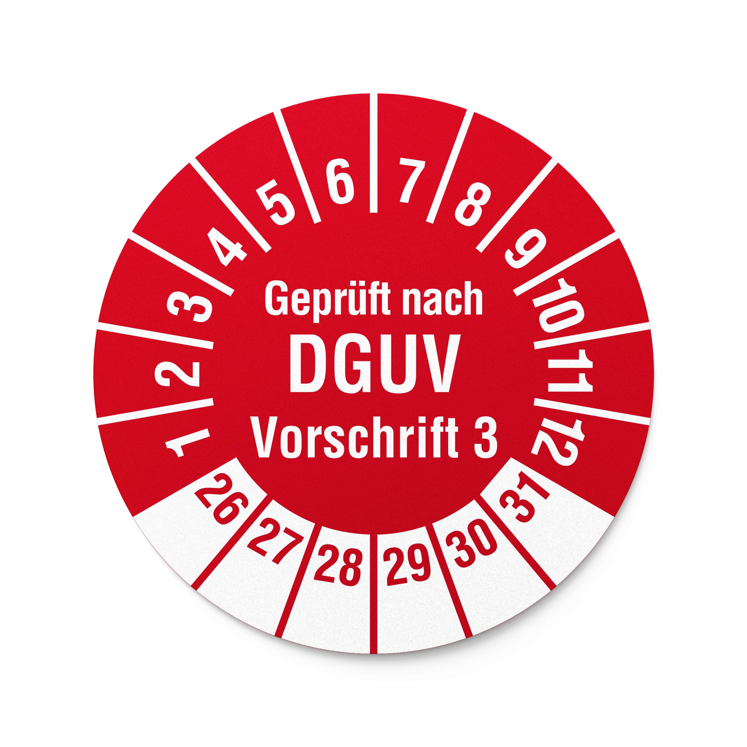 Labelident Prüfplaketten Geprüft nach DGUV Vorschrift 3 - Ø 20 mm - 1.000 auf Rolle, 2026-2031, selbstklebend
