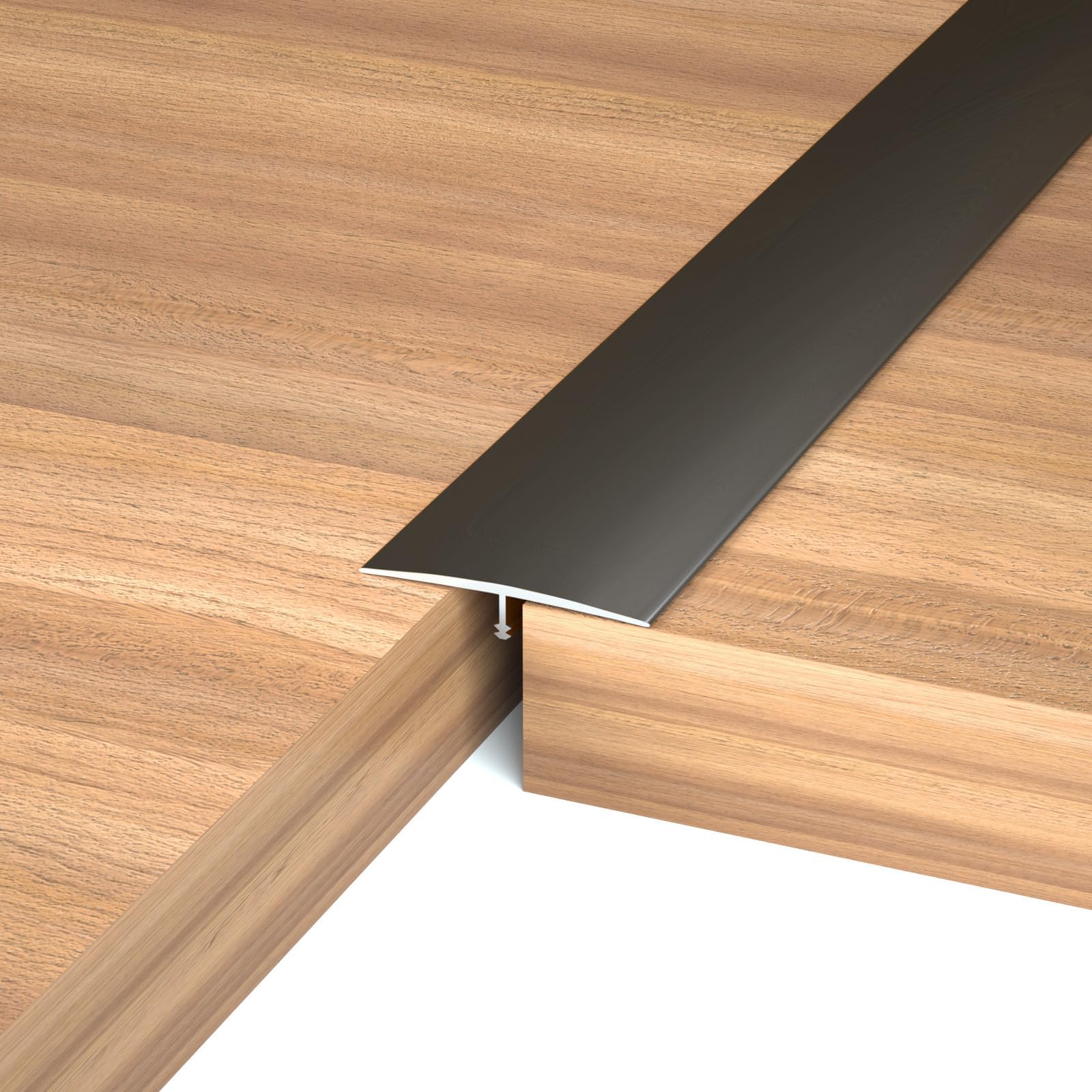 NeatiEase T Molding Floor Transition Strip, Aluminum Laminate Floor Strip Floor Flat Divider Strip for Joining Floor Gaps, Threshold, Floor Tiles, Black, 4ft x 1.6in (3pcs)