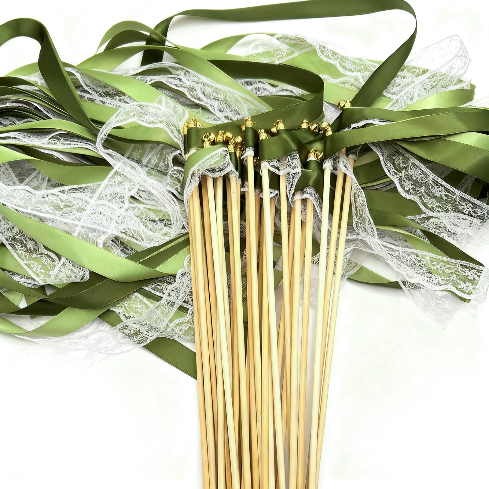 50 Stück Wedding Wands Grün,Wedding Wands Hochzeit mit Glocke,Zauberstäbe Hochzeit Luftschlangen,Zauberstäbe Seidenfeenstab für Hochzeiten,für Hochzeiten, Geburtstage, Weihnachten, Partys