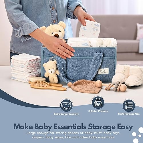 Miniatura 3 de PeraBella Organizador de pañales para bebé con asa, cesta de regalo de ducha para niños y niñas, cesta de almacenamiento de pañales portátil