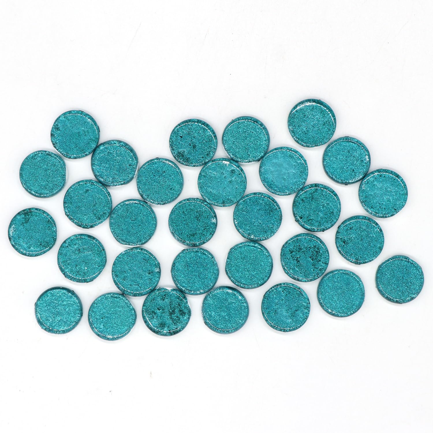 Sweven Art Mosaic Tiles, 20mm Size Round, 5mm Thick, Glitter Teal Green Color, Glossy Surface (Pack of 30 Pieces)-image-45