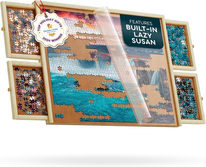 1000 Piece Wooden Jigsaw Puzzle Board - 4 Drawers