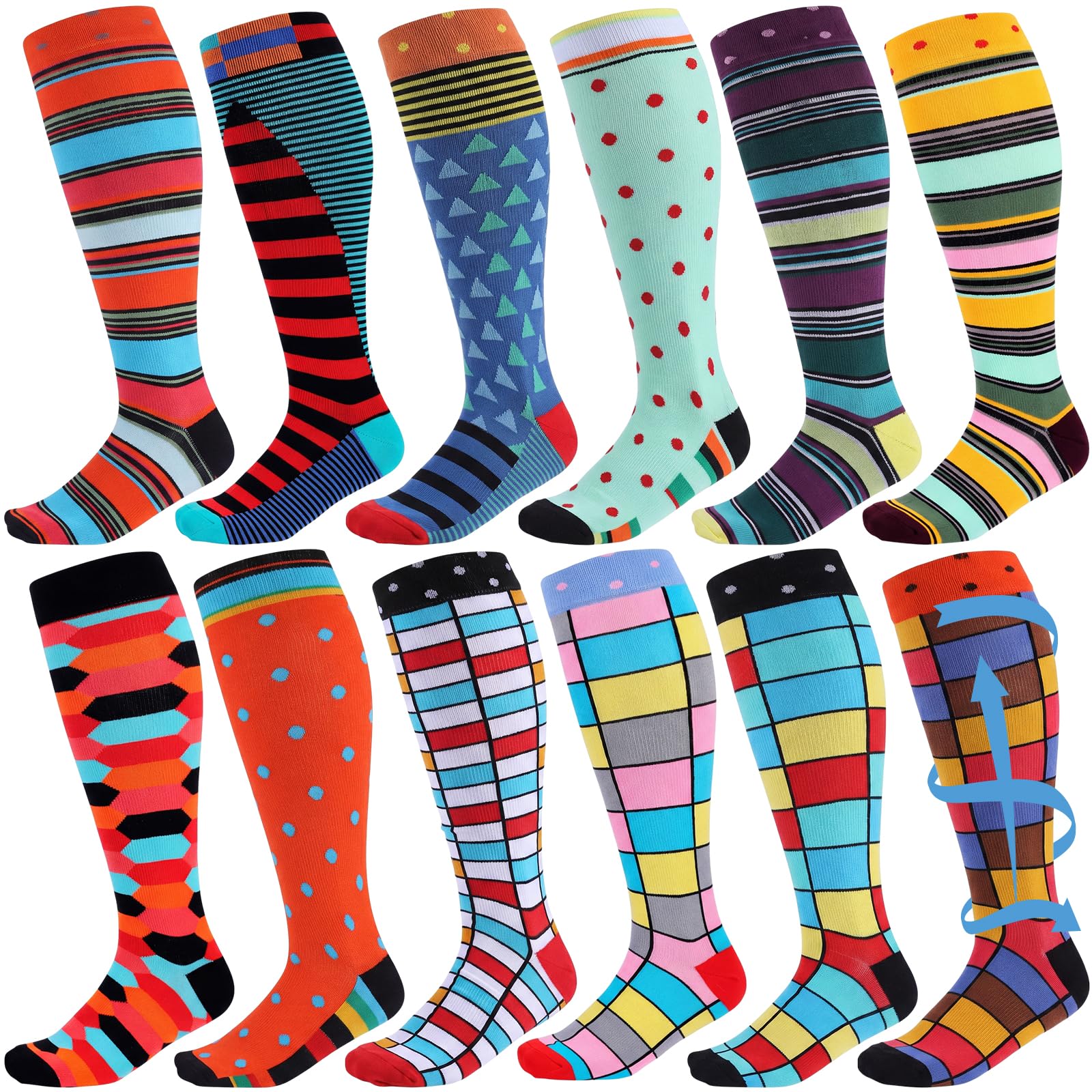 Shyyween 12 Pairs Men Knee High Compression Socks