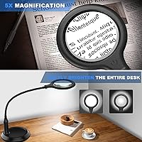 Vista 4 de Lámpara de escritorio recargable de 5 aumentos, lupa manos libres con luz y soporte, diseño plegable con 30 luces LED para leer, pasatiempos