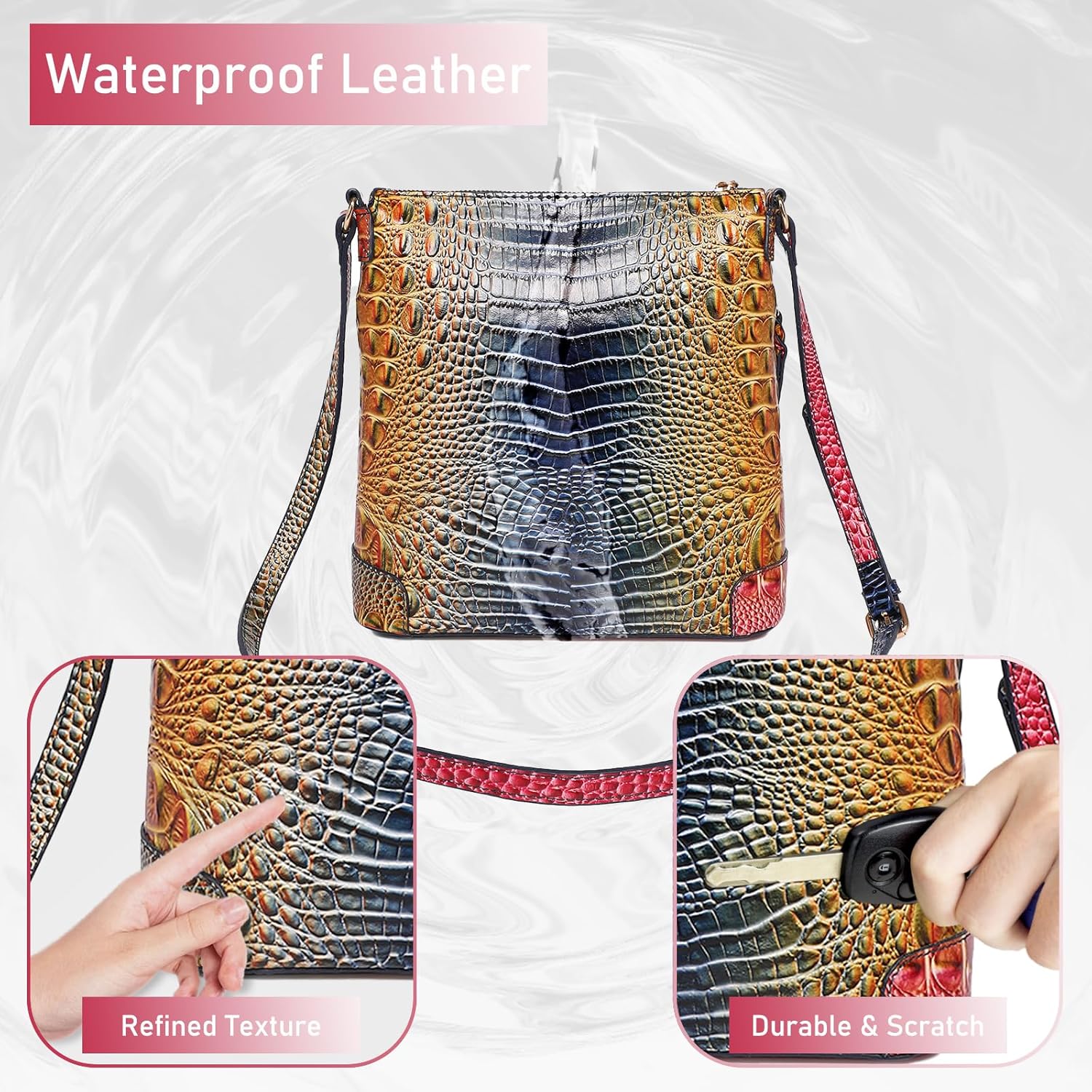 Women Crocodile Shoulder Flat Square Handbag Trendy Elegant Stylish bag Ladies Leather Crossbody Purse - Image 5