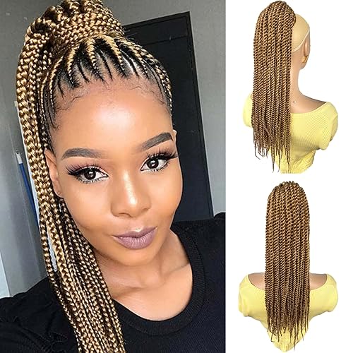 Cola de caballo senegalesa trenzada de 20 pulgadas, trenzas largas de color negro 2X con cordón, extensión de cola de caballo trenzada con clip para