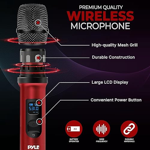 Miniatura 2 de Pyle Sistema de micrófono inalámbrico UHF - Receptor mezclador de sonido digital portátil con Bluetooth, 2 micrófonos de mano, base receptora,