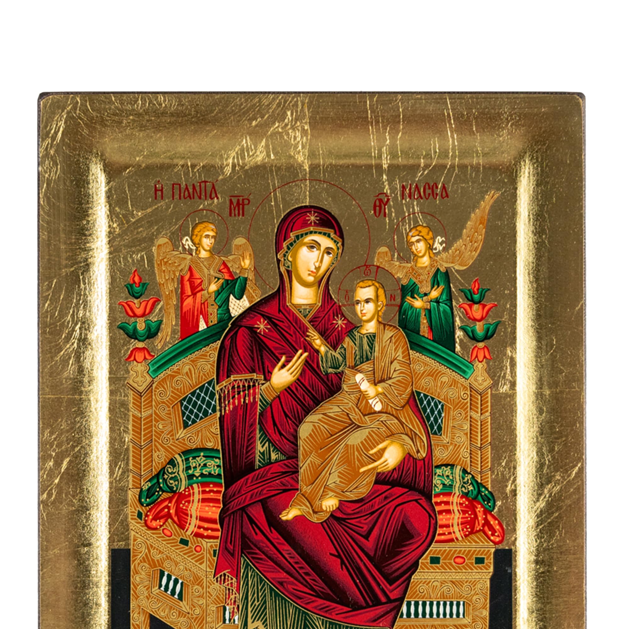 VATOPEDI MONASTERY MOUNT ATHOS Panagia Pantanassa 17ème siècle Icône religieuse miraculeuse en bois gaufré sur fond doré du Mont Athos (19 x 15 cm)