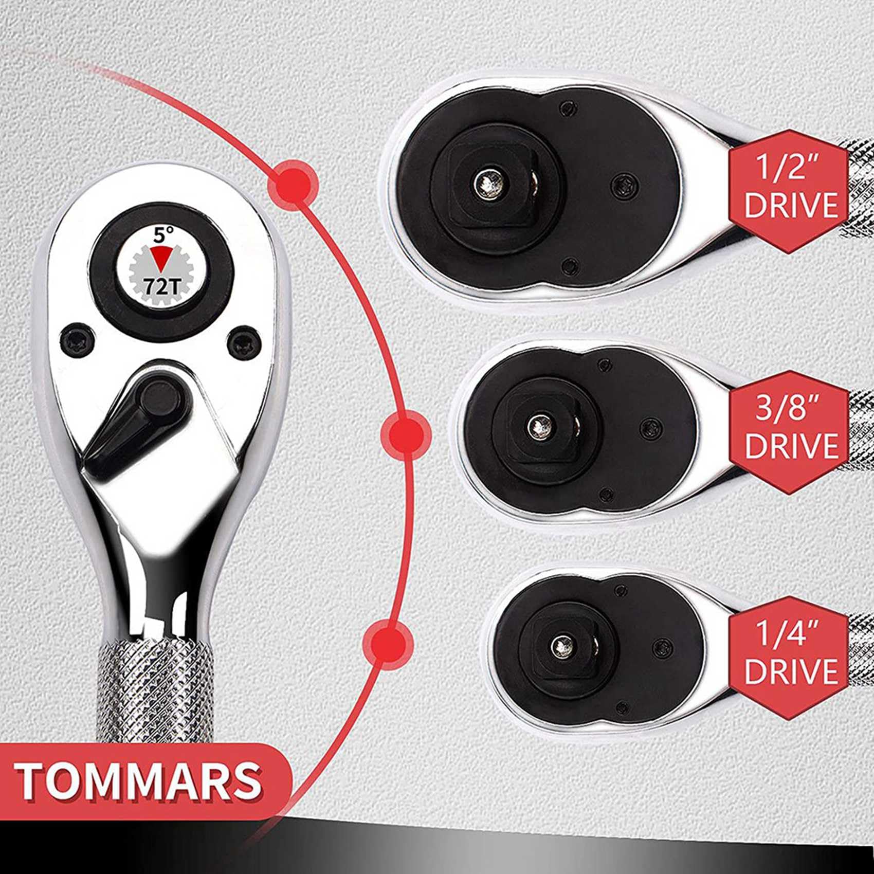 1/4, 3/8, 1/2 Pollice Drive Stubby Ratchet Set 6 Pc Mini Ratchet Quick-Release 72-Tooth