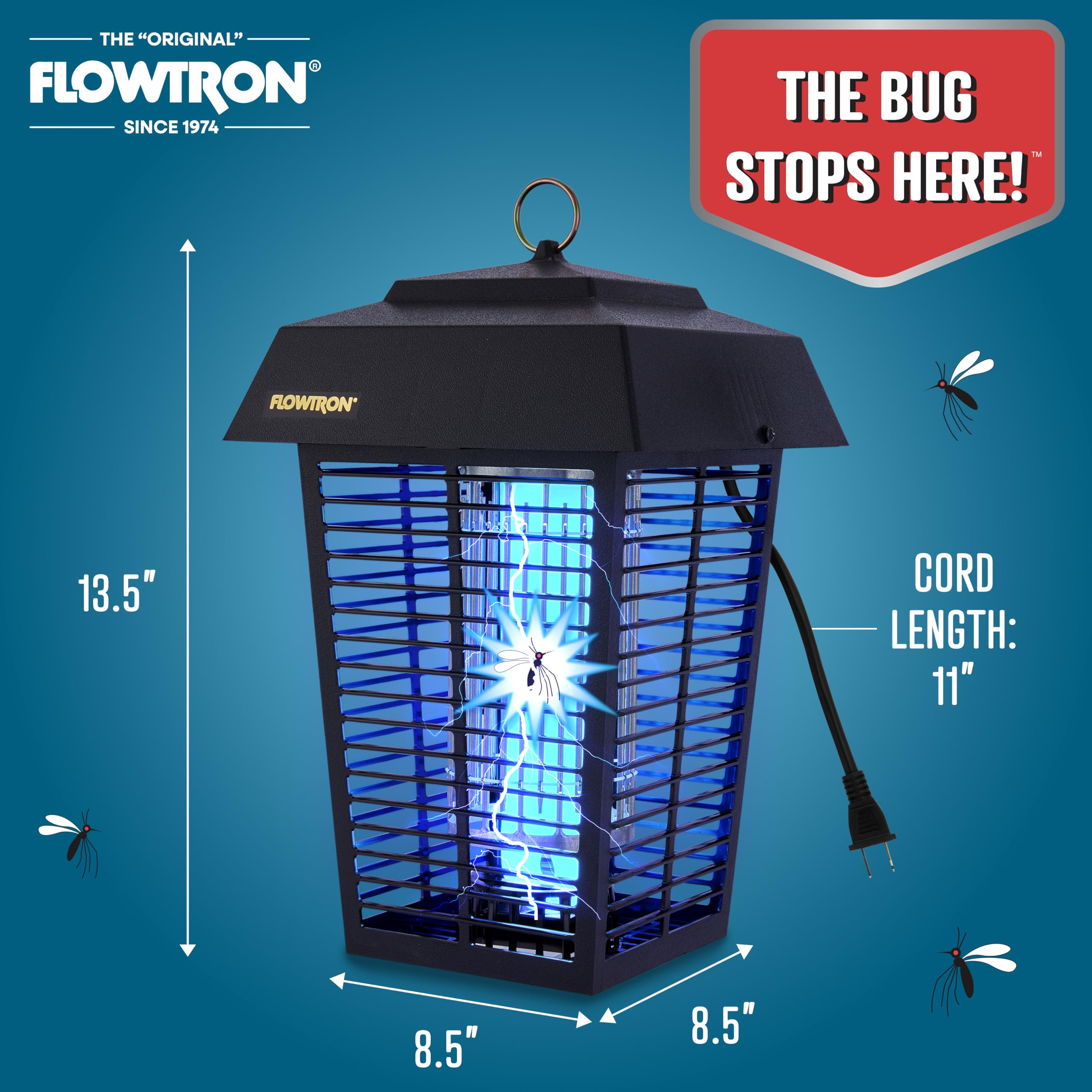 Flowtron Insektenvernichter, 1 Hektar Außenabdeckung mit leistungsstarker 40-W-Glühbirne und 5600 V sofortiges Tötungsgitter, elektrischer Insekten-, Fliegen- und Mückenvernichter, hergestellt in den